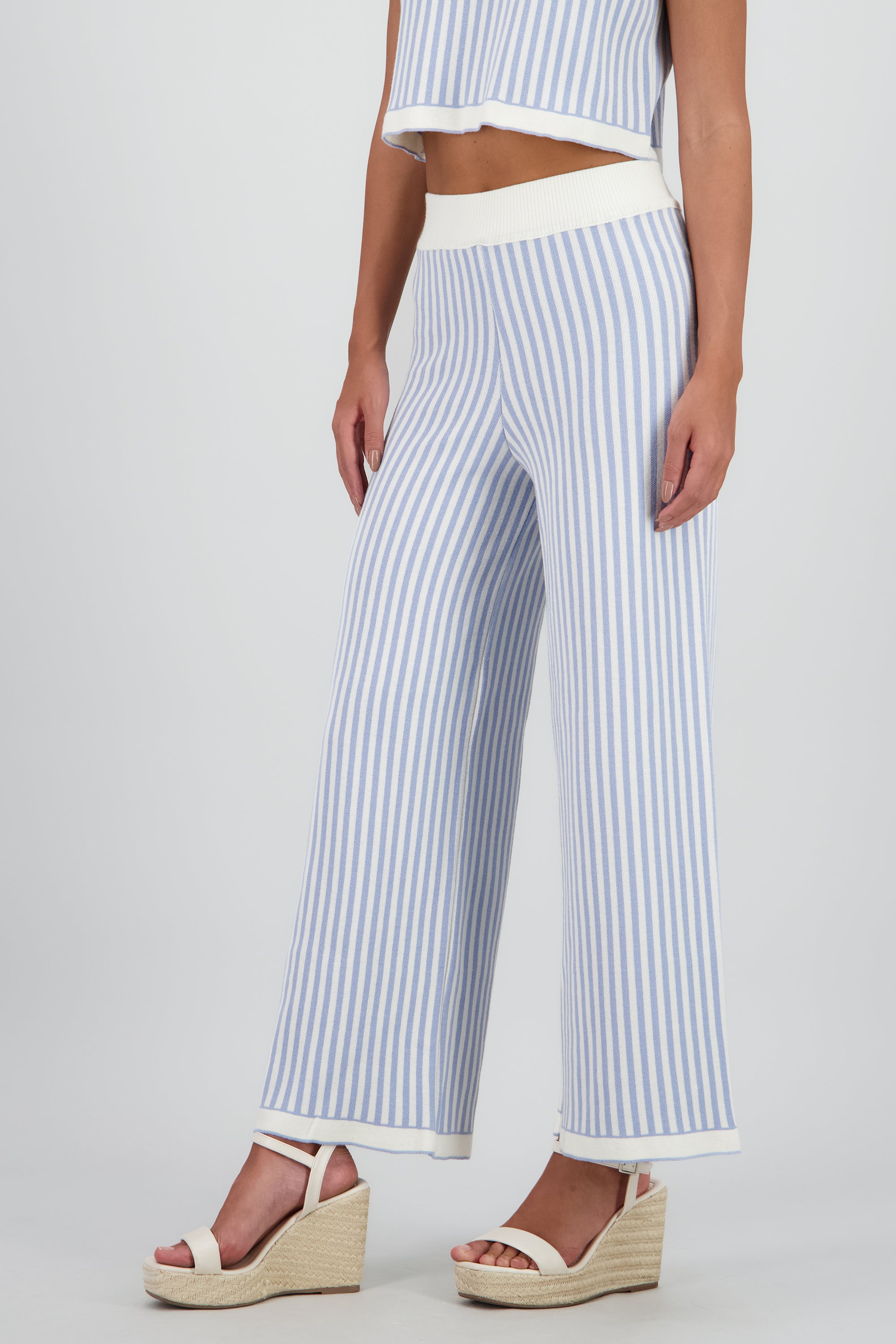 Pantalon tejido rayas amplio AZUL PASTEL