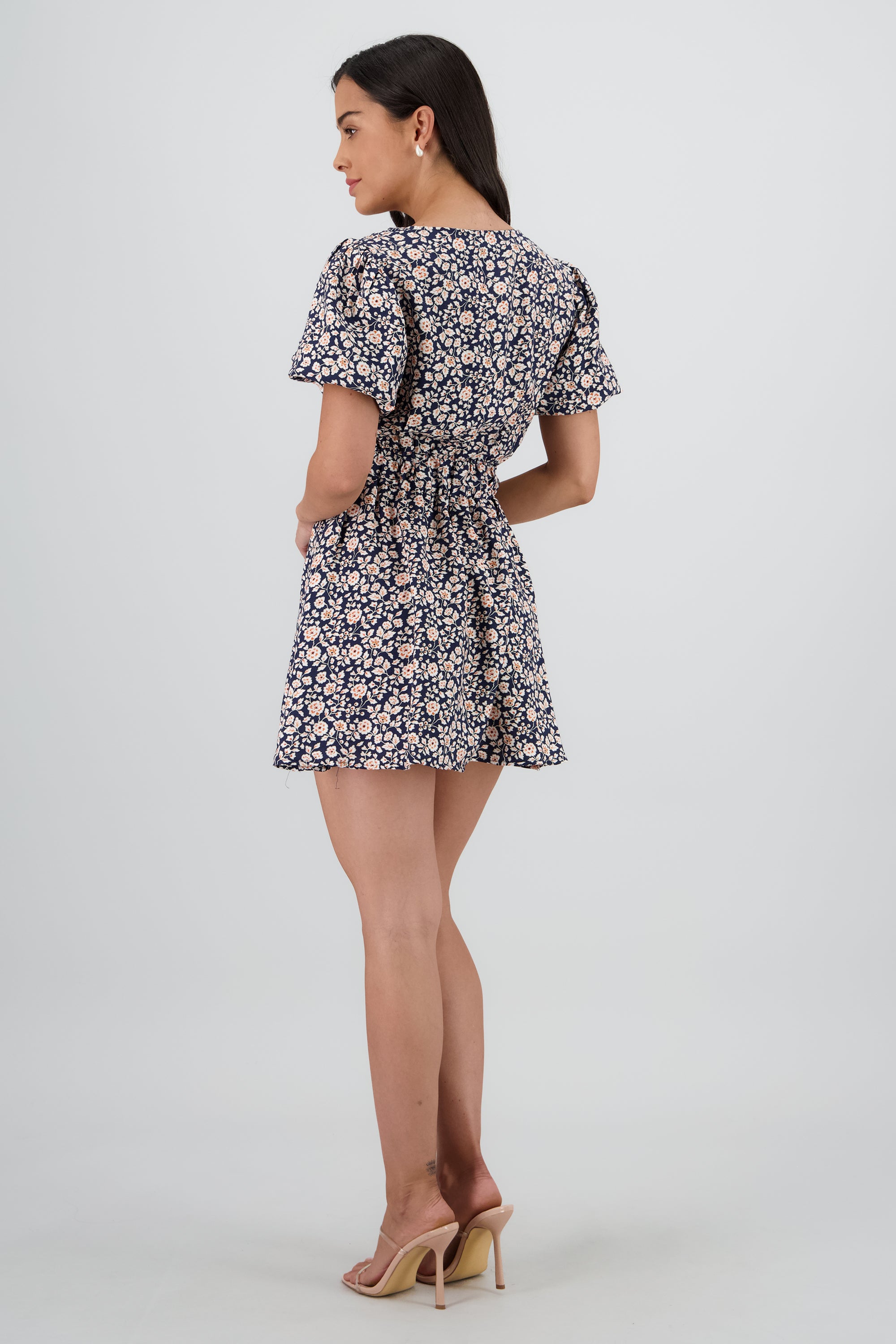Vestido escote v flores AZUL COMBO