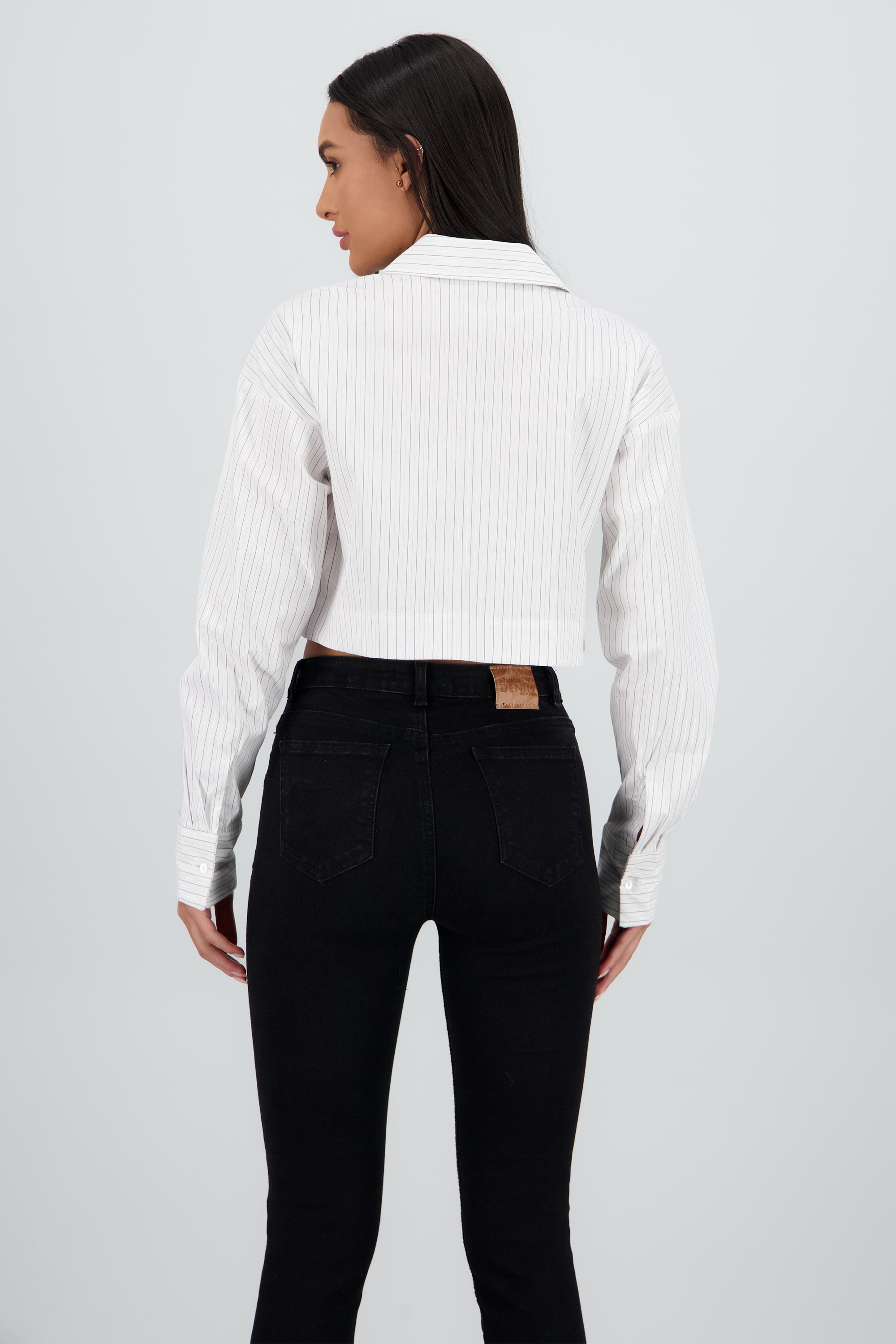 Camisa manga larga cuello detalle bolsa BLANCO COMBO