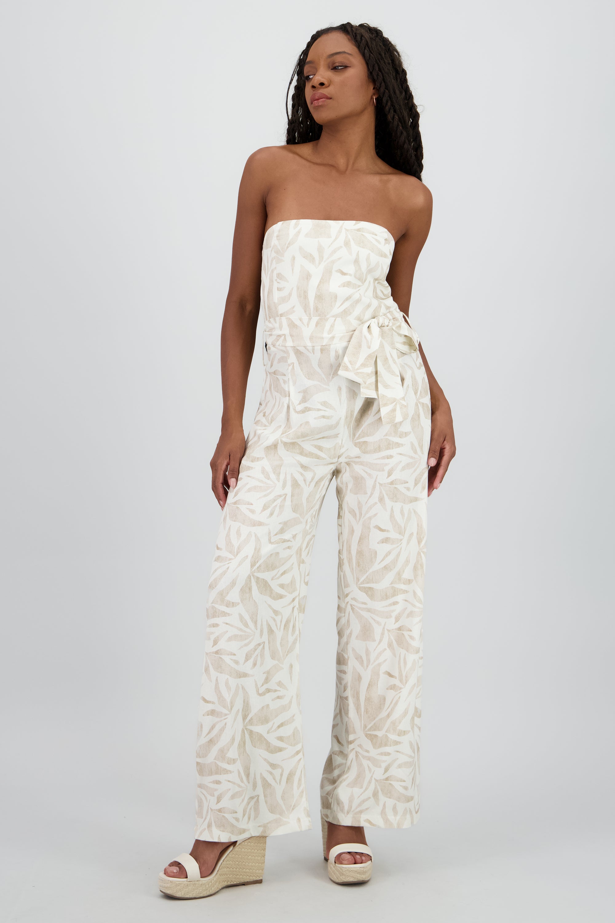 Jumpsuit strapless detalle lazo amplio BEIGE