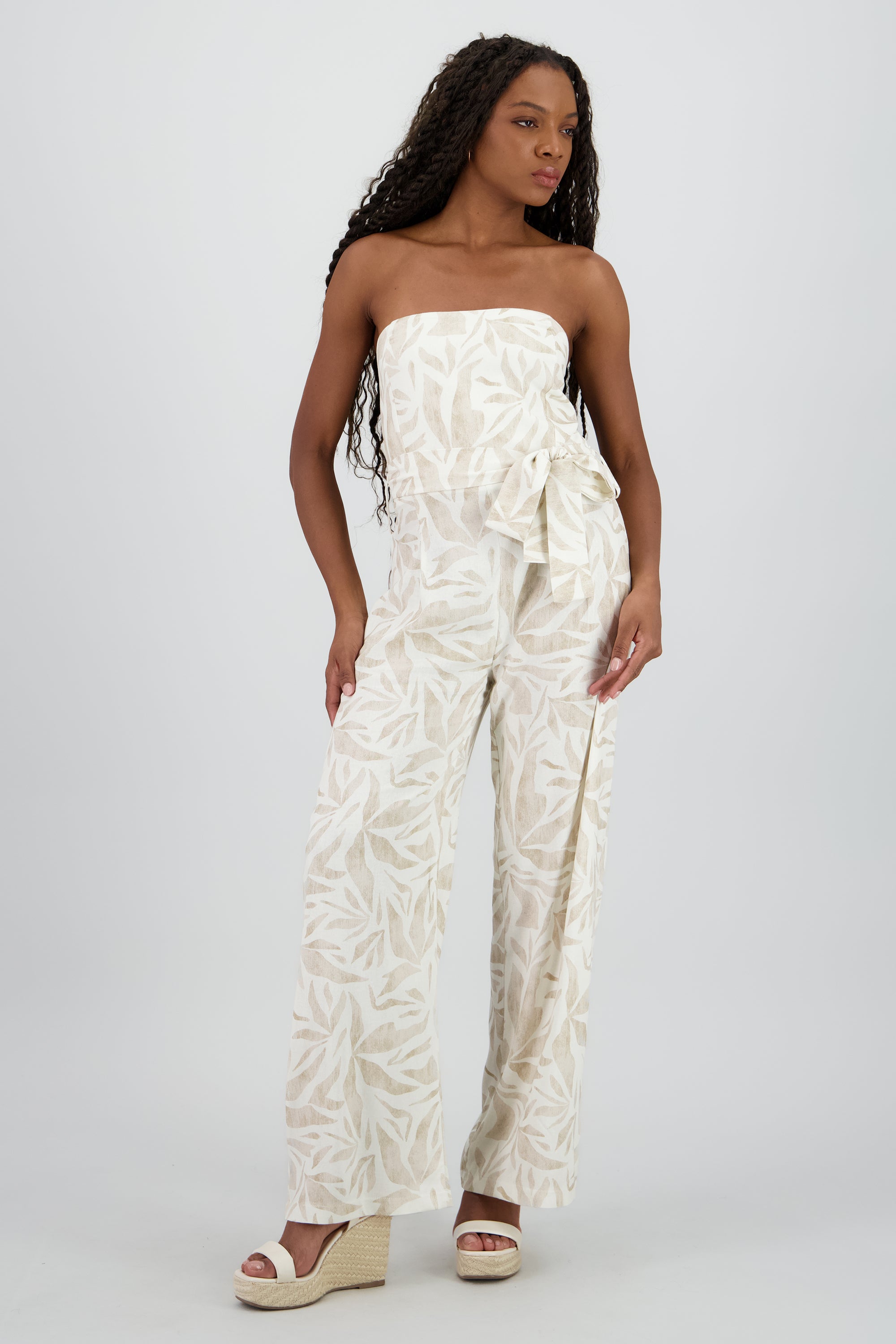 Jumpsuit strapless detalle lazo amplio BEIGE