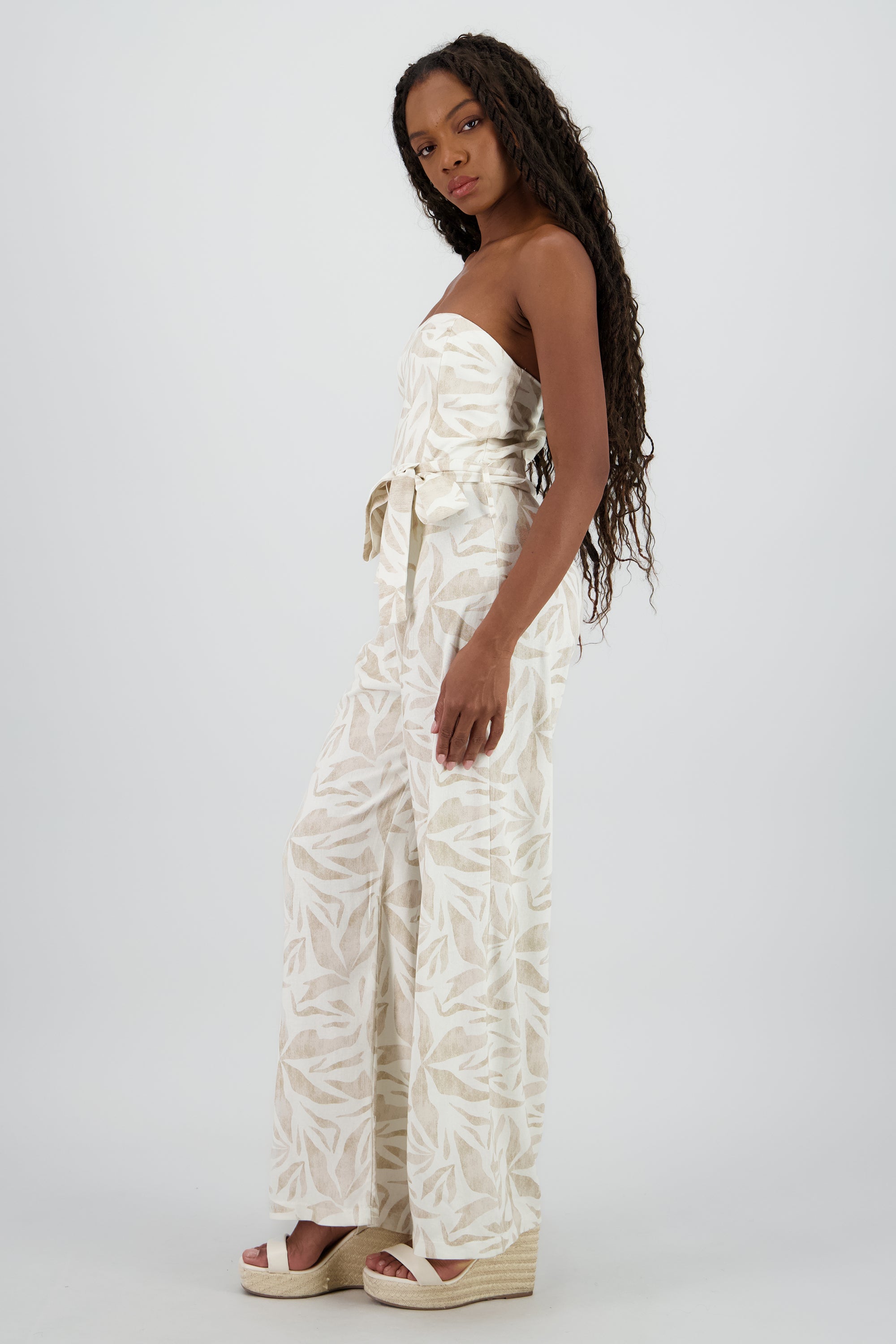 Jumpsuit strapless detalle lazo amplio BEIGE