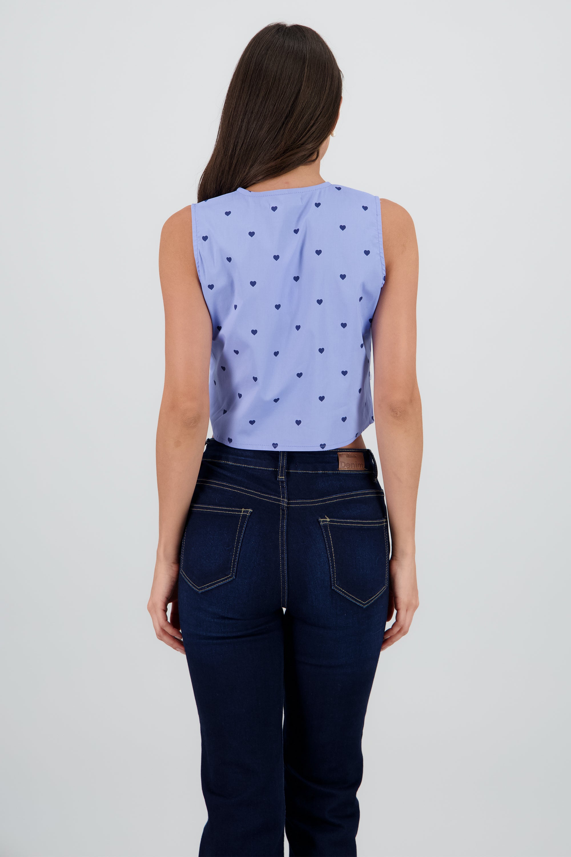 Top sin manga cuello redondo detalle lazos corazon AZUL