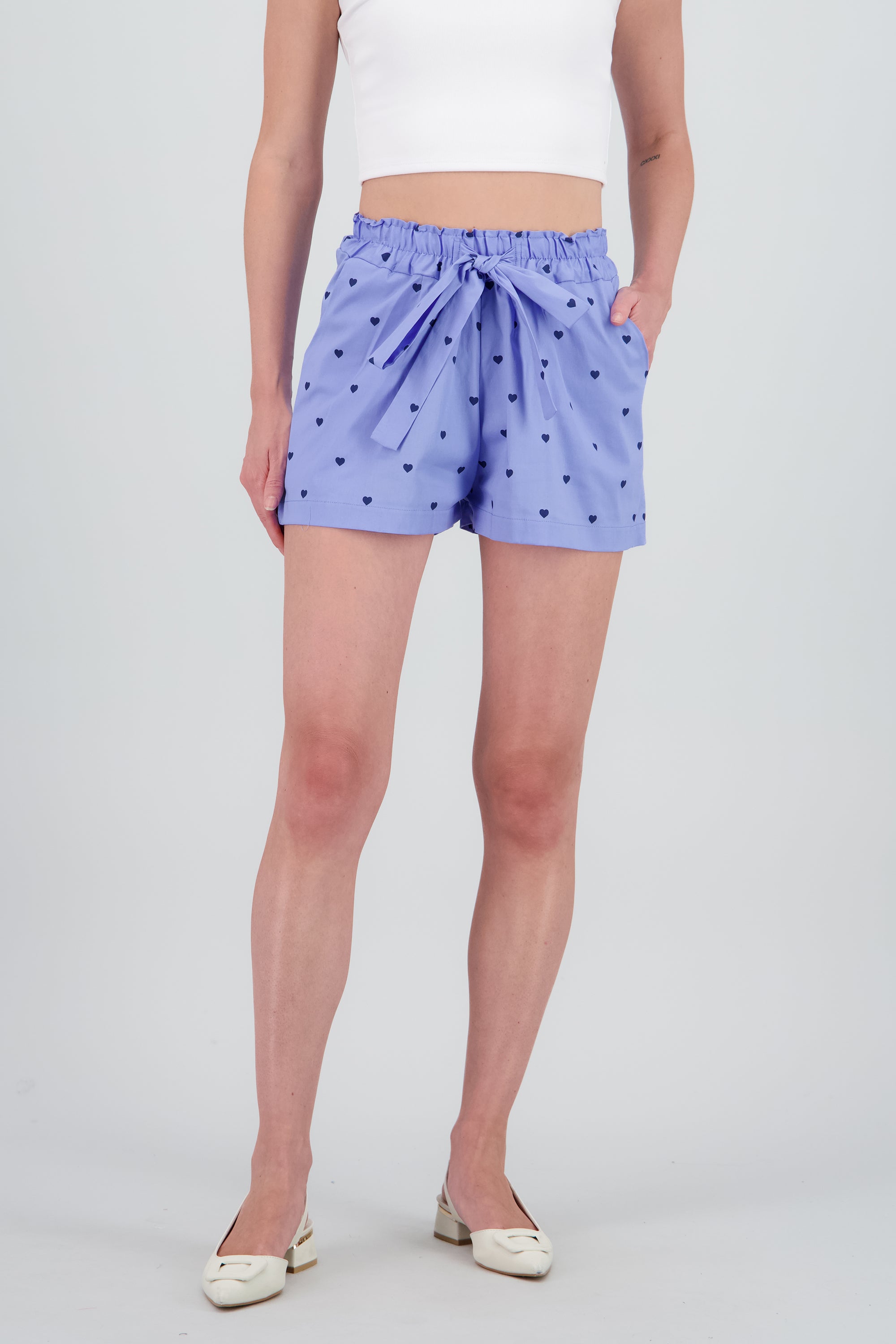Shorts mini detalle resorte corazones AZUL