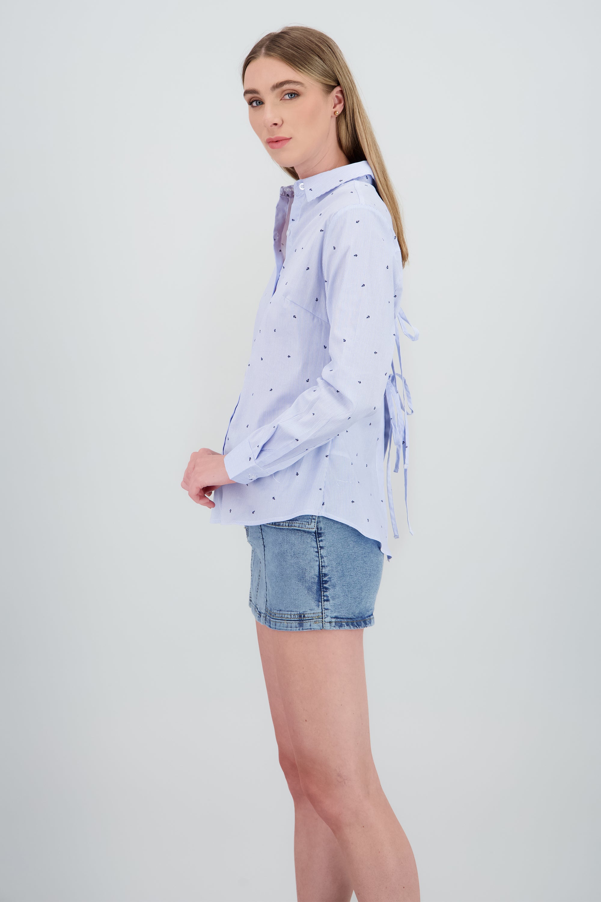 Camisa manga larga espalda lazos detalle anclas AZUL