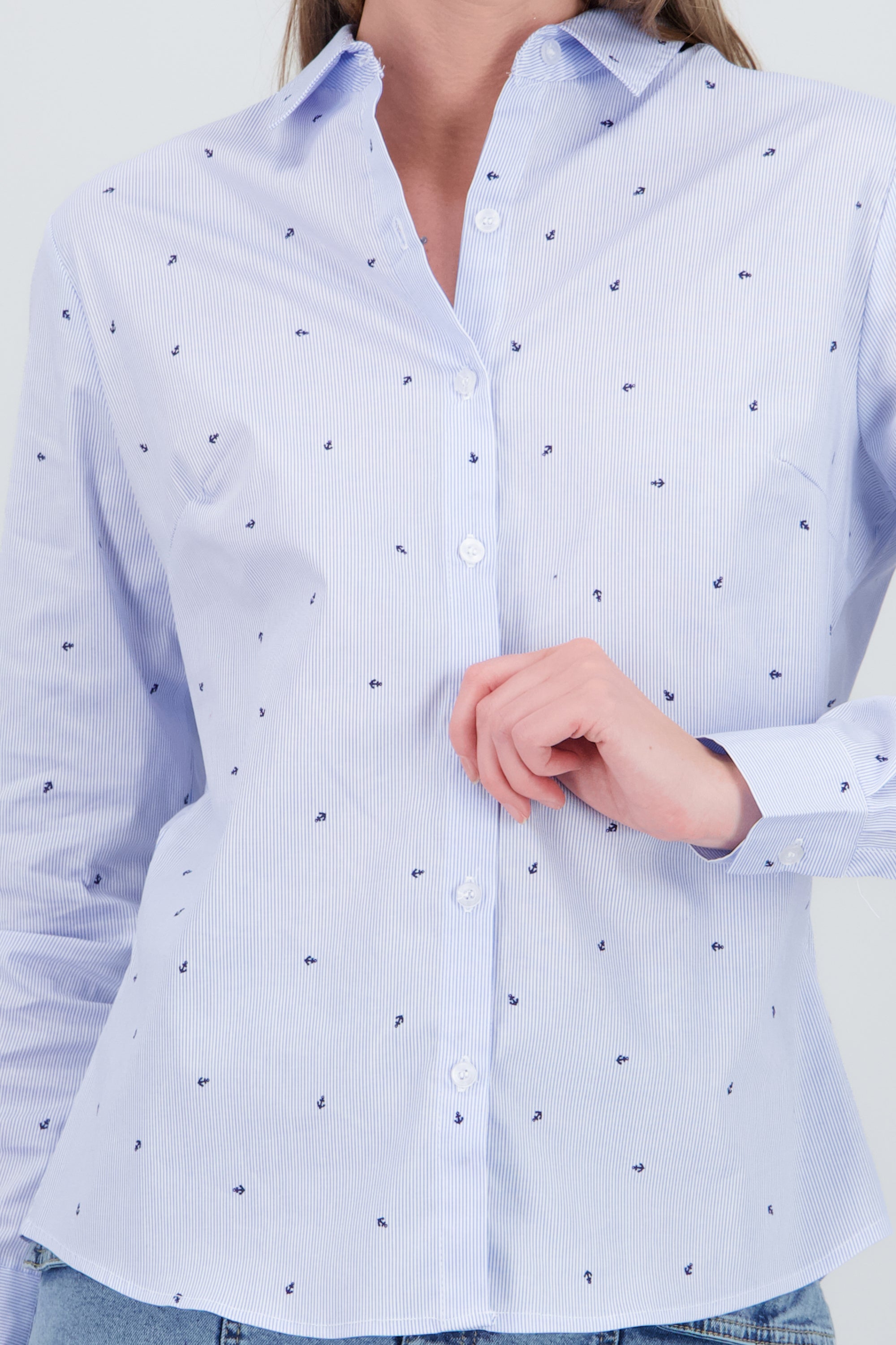 Camisa manga larga espalda lazos detalle anclas AZUL