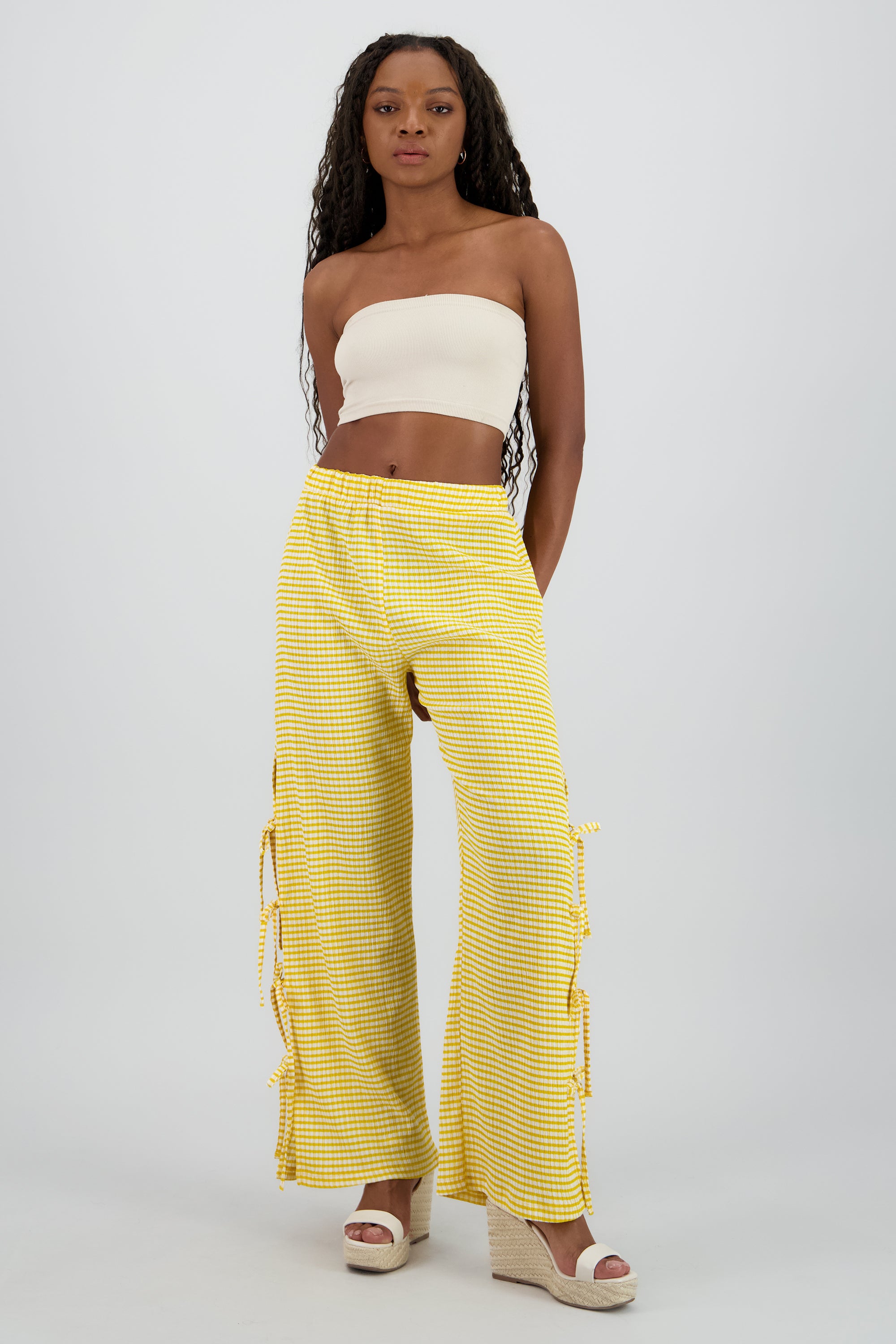 Pantalon amplio detalle lazos estampado AMARILLO