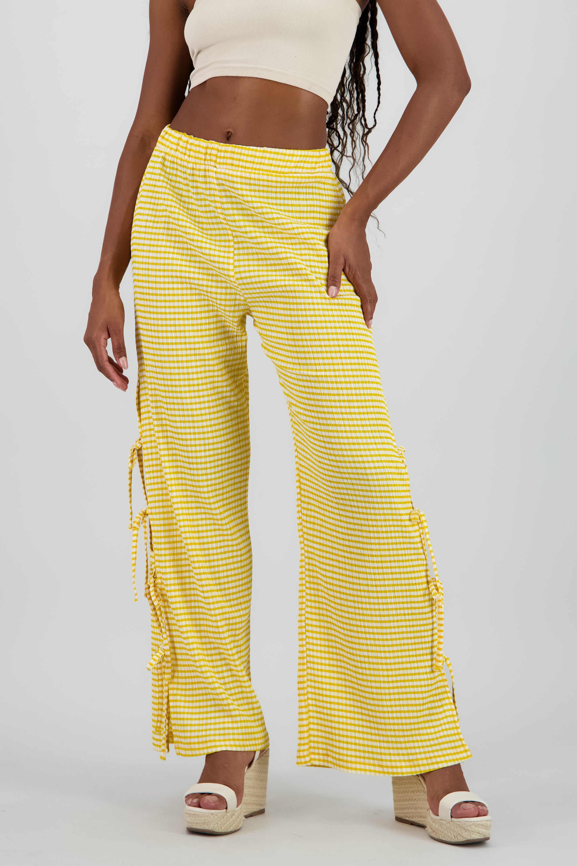 Pantalon amplio detalle lazos estampado AMARILLO