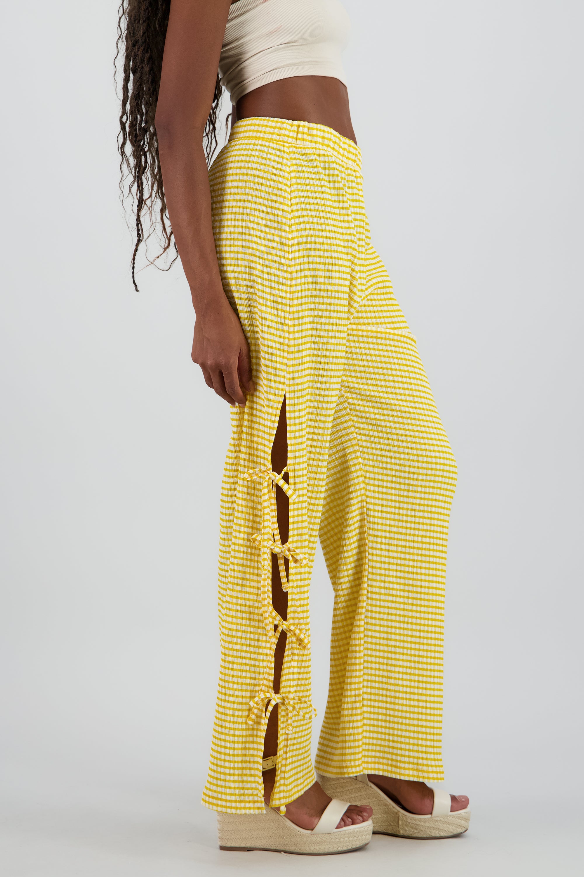 Pantalon amplio detalle lazos estampado AMARILLO