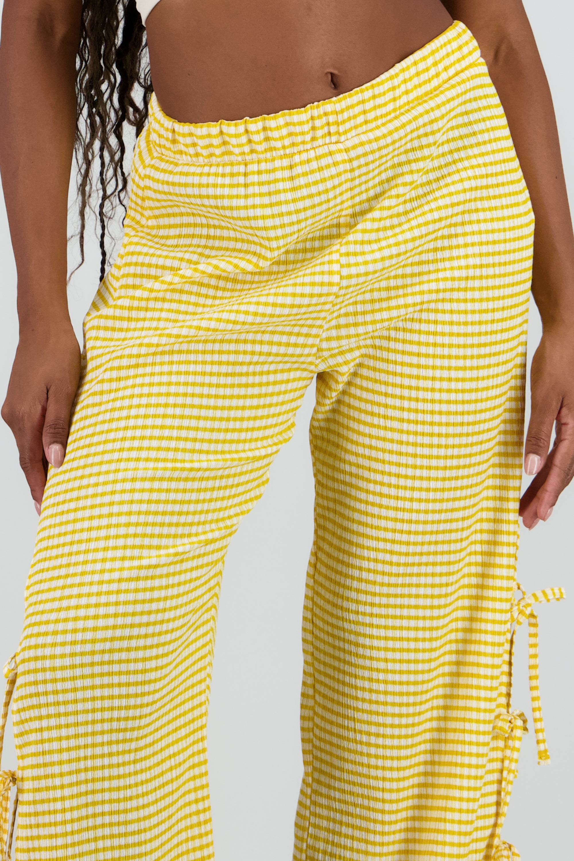 Pantalon amplio detalle lazos estampado AMARILLO