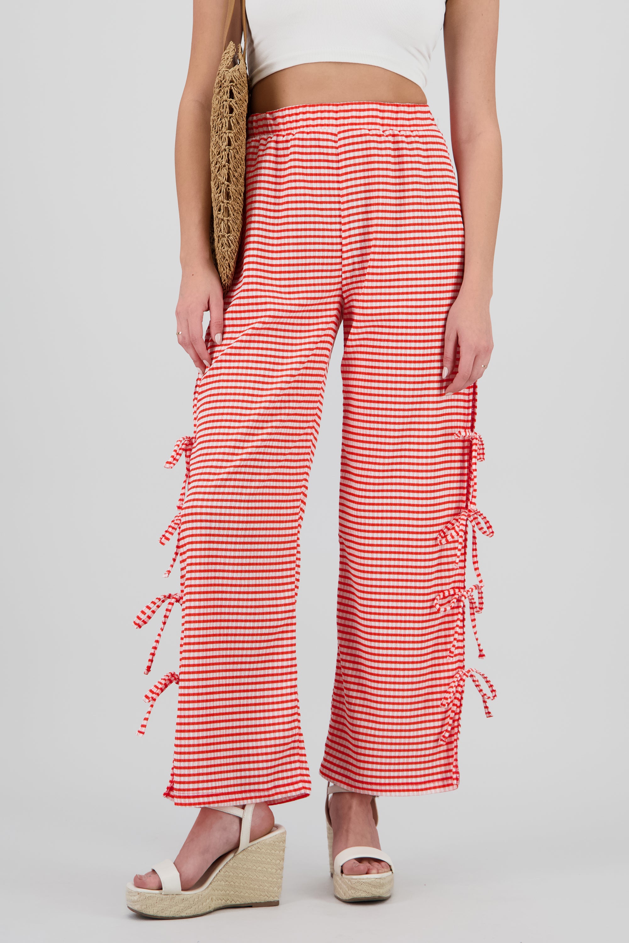 Pantalon amplio detalle lazos estampado ROJO COMBO