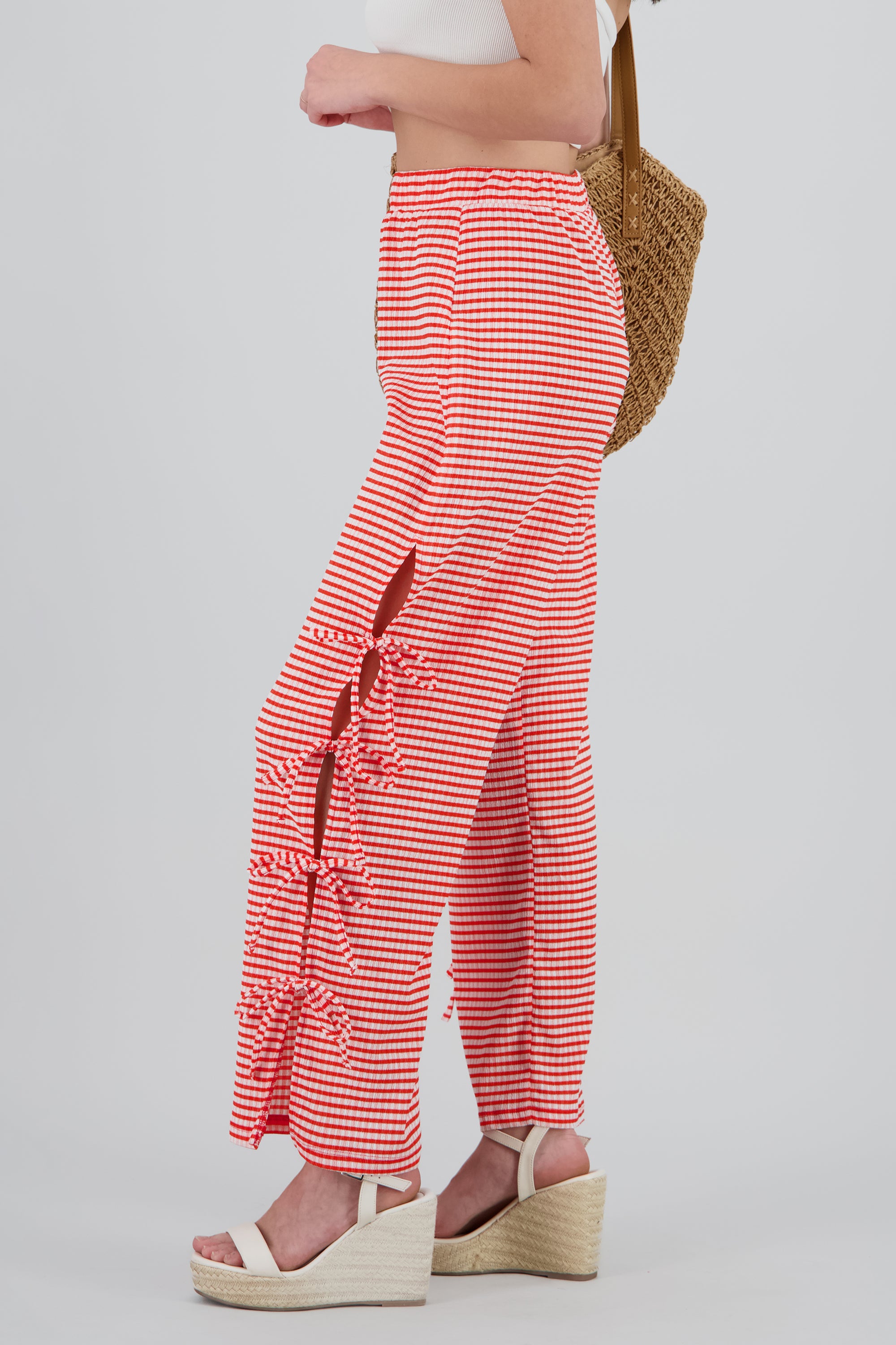 Pantalon amplio detalle lazos estampado ROJO COMBO