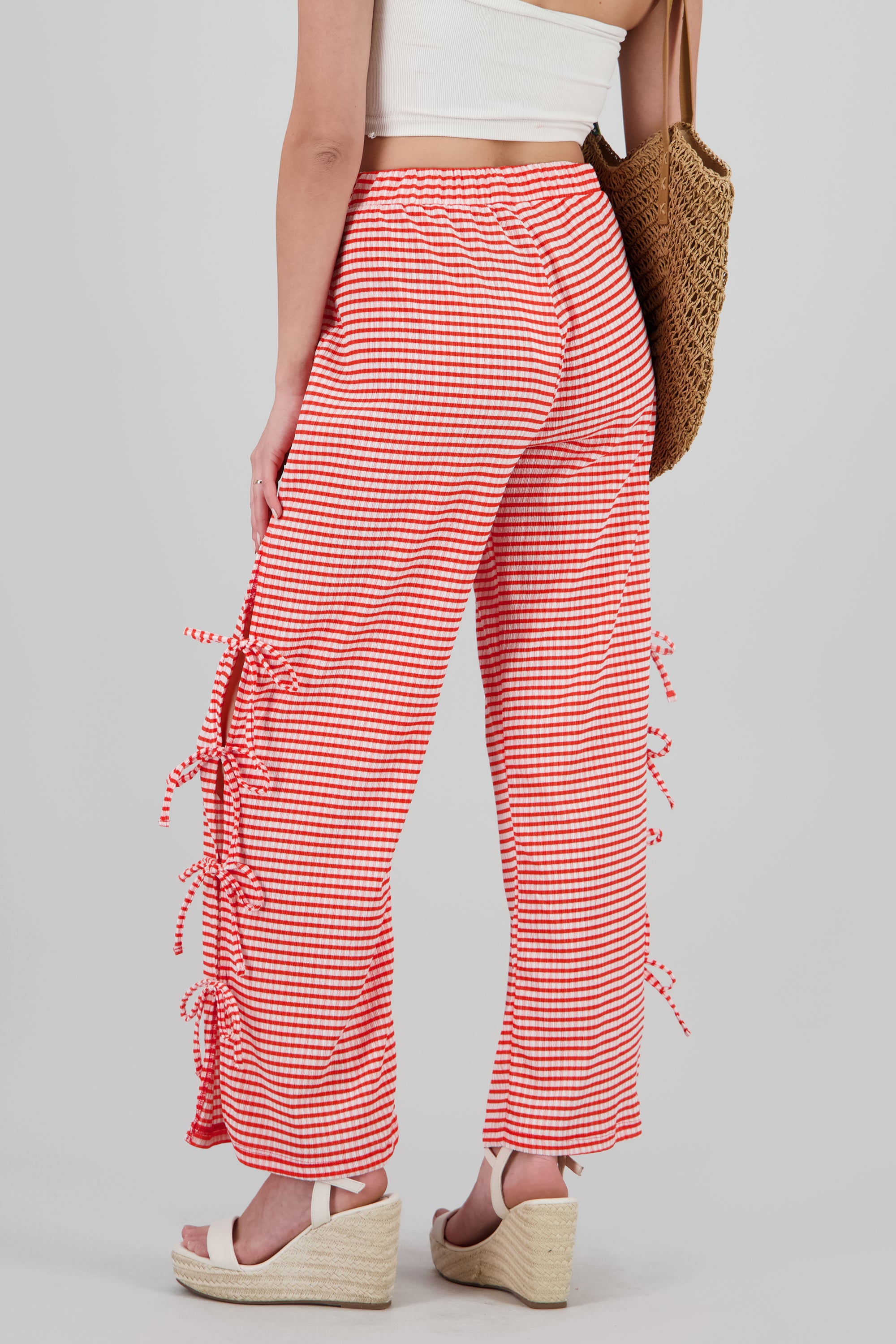 Pantalon amplio detalle lazos estampado ROJO COMBO