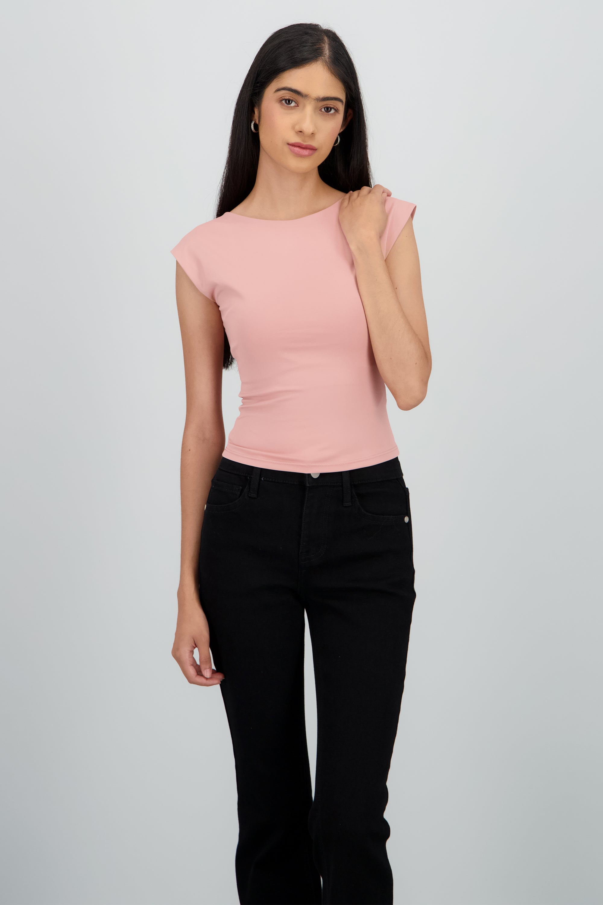Top manga corta escote espalda ROSA PASTEL