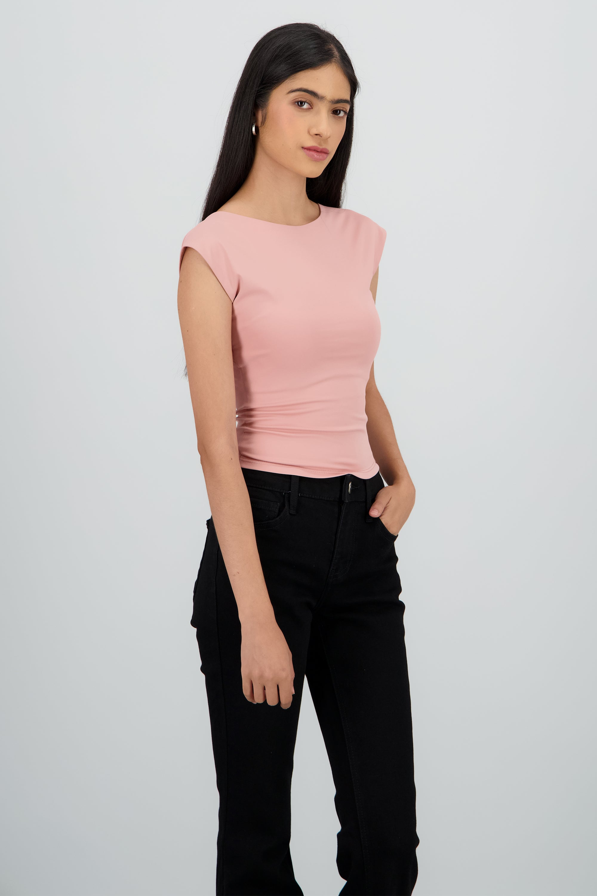 Top manga corta escote espalda ROSA PASTEL