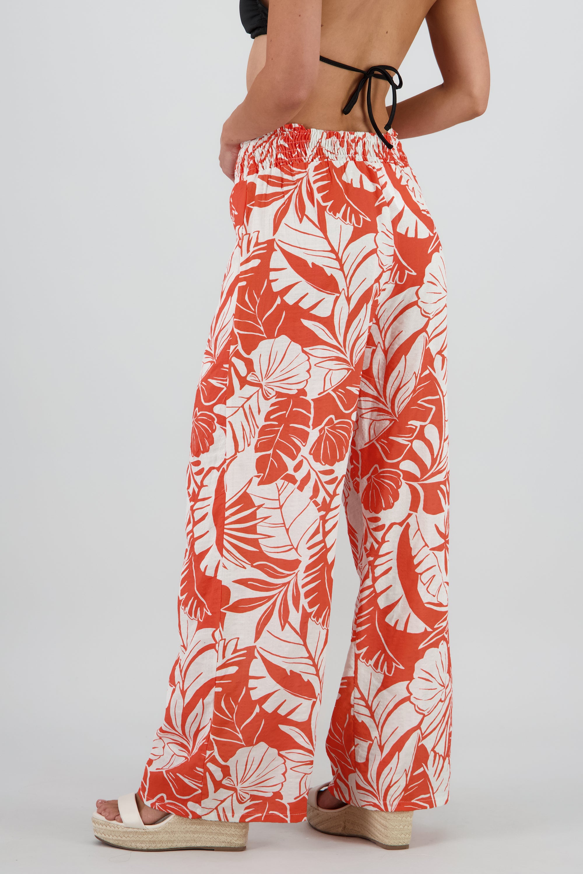 Pantalon recto detalle smock ancho NARANJA COMBO
