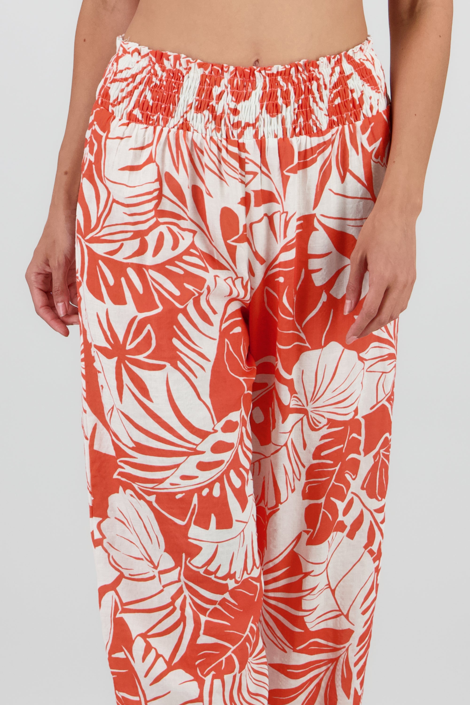 Pantalon recto detalle smock ancho NARANJA COMBO
