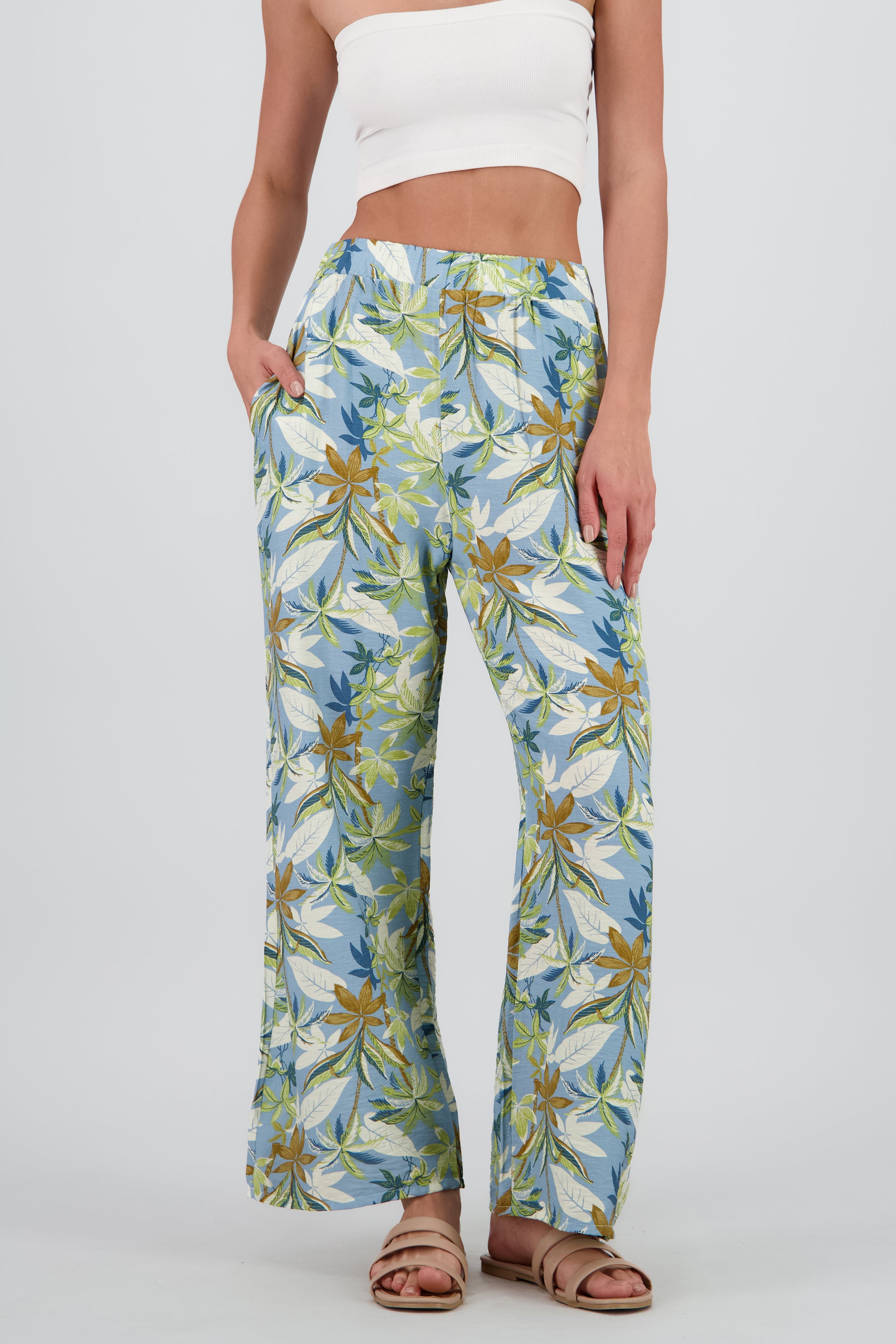 Pantalon amplio detalle resorte tropical AZUL COMBO