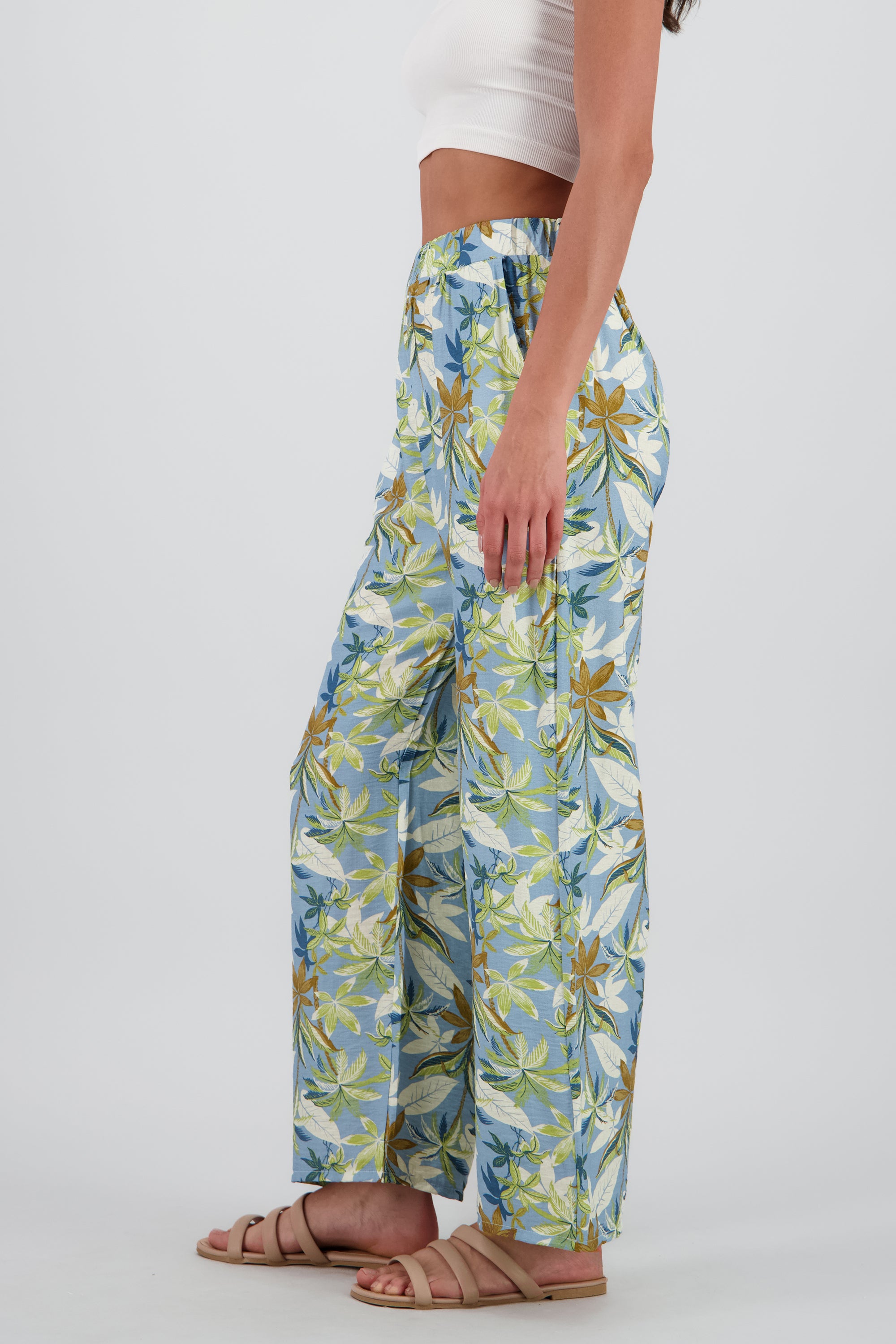 Pantalon amplio detalle resorte tropical AZUL COMBO
