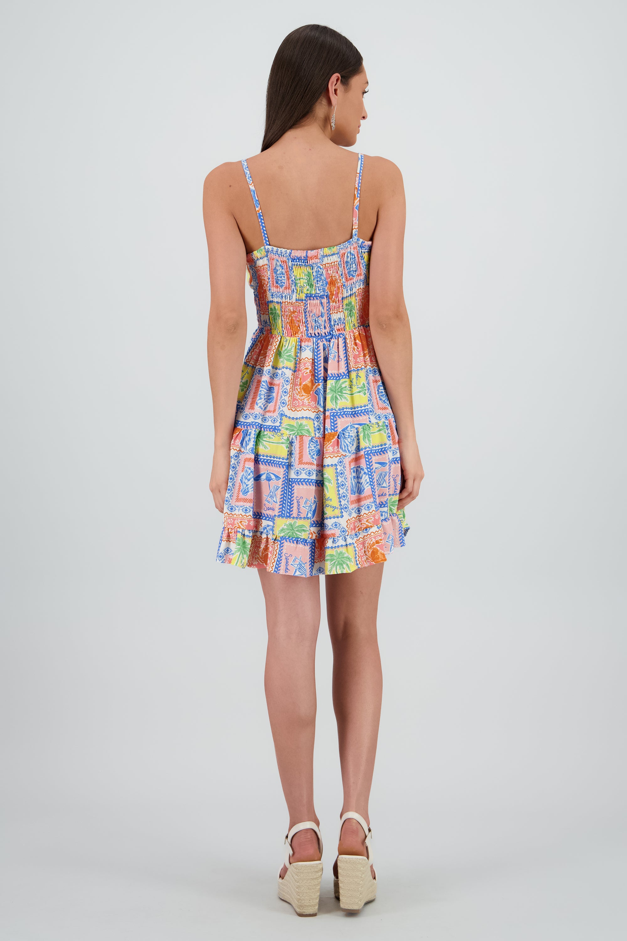 Vestido mini tirantes escote cuadrado NARANJA COMBO