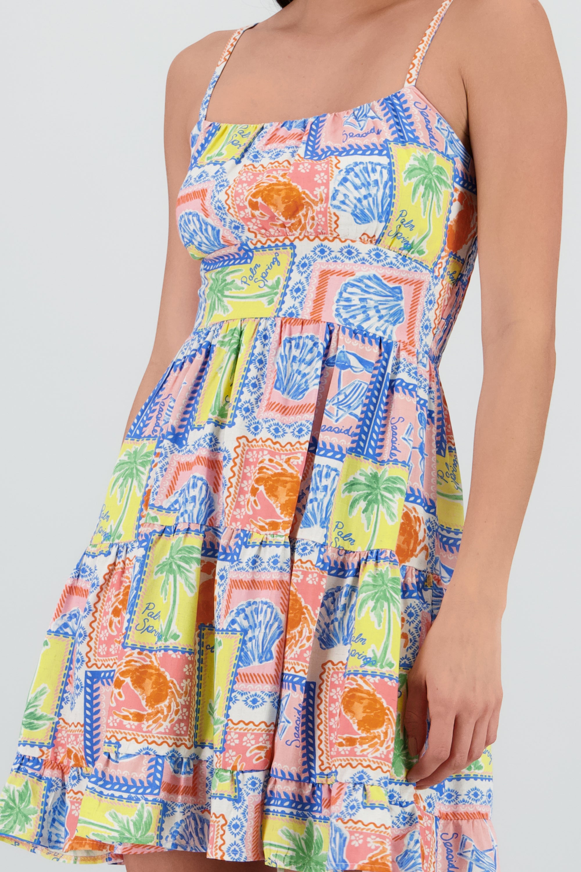 Vestido mini tirantes escote cuadrado NARANJA COMBO