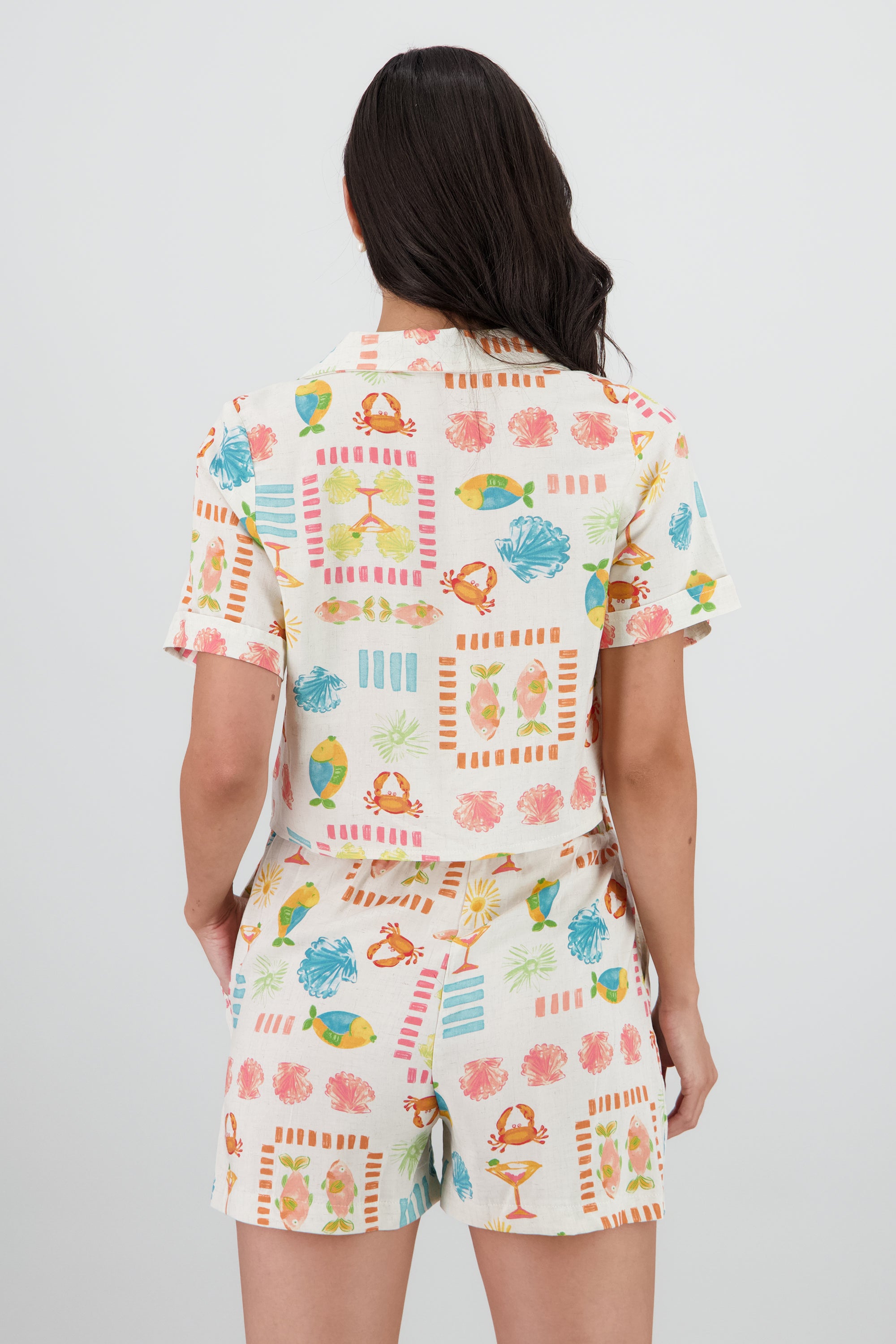 Camisa manga corta detalle cuello estampado BLANCO COMBO