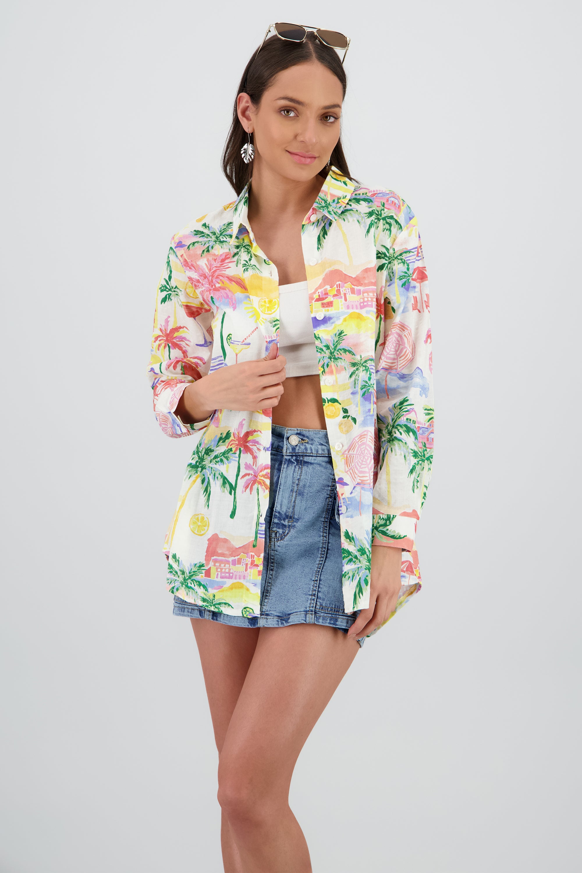 Camisa manga larga oversize detalle botones BLANCO COMBO