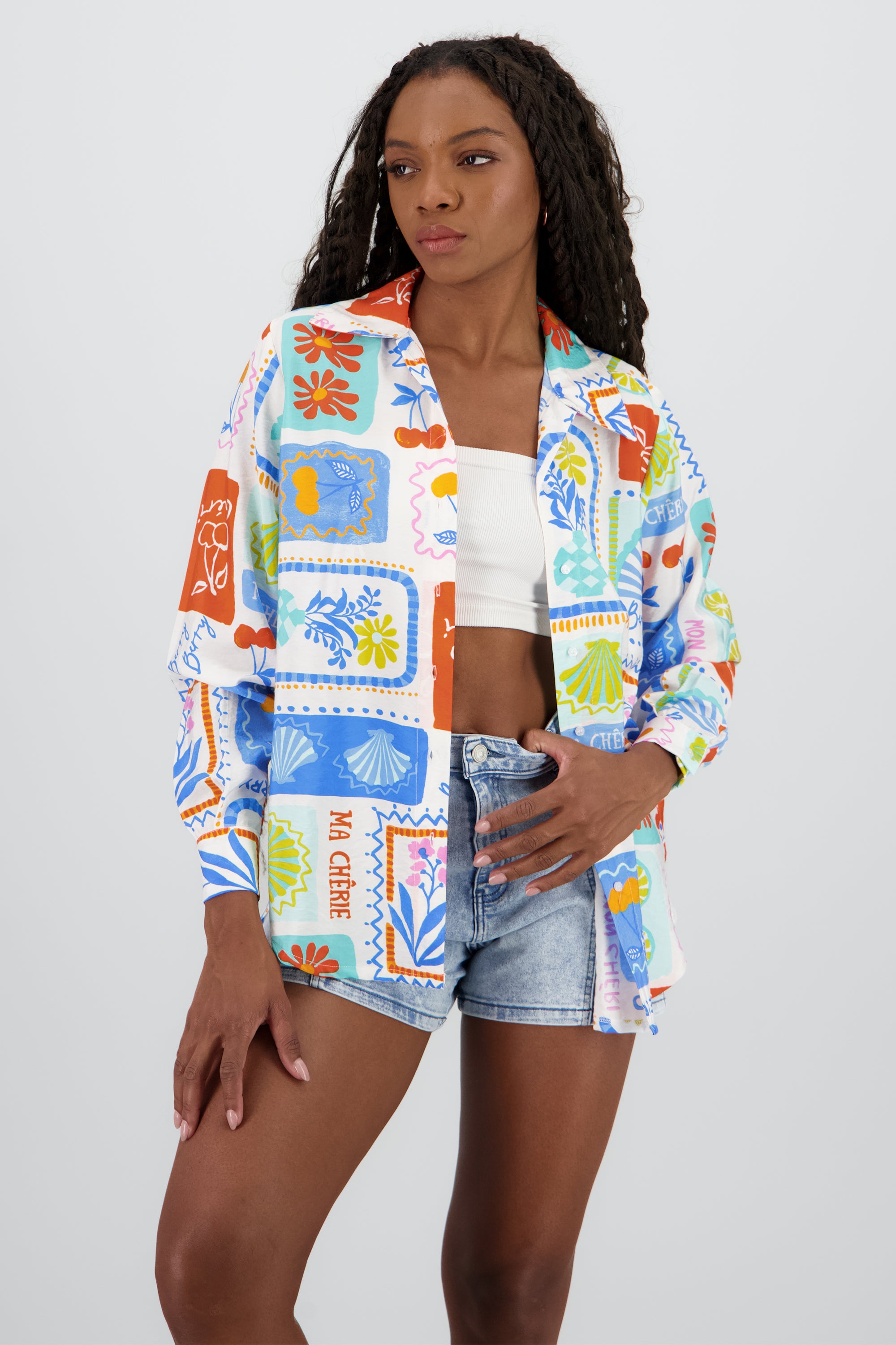 Camisa oversize manga larga detalle botones BLANCO COMBO