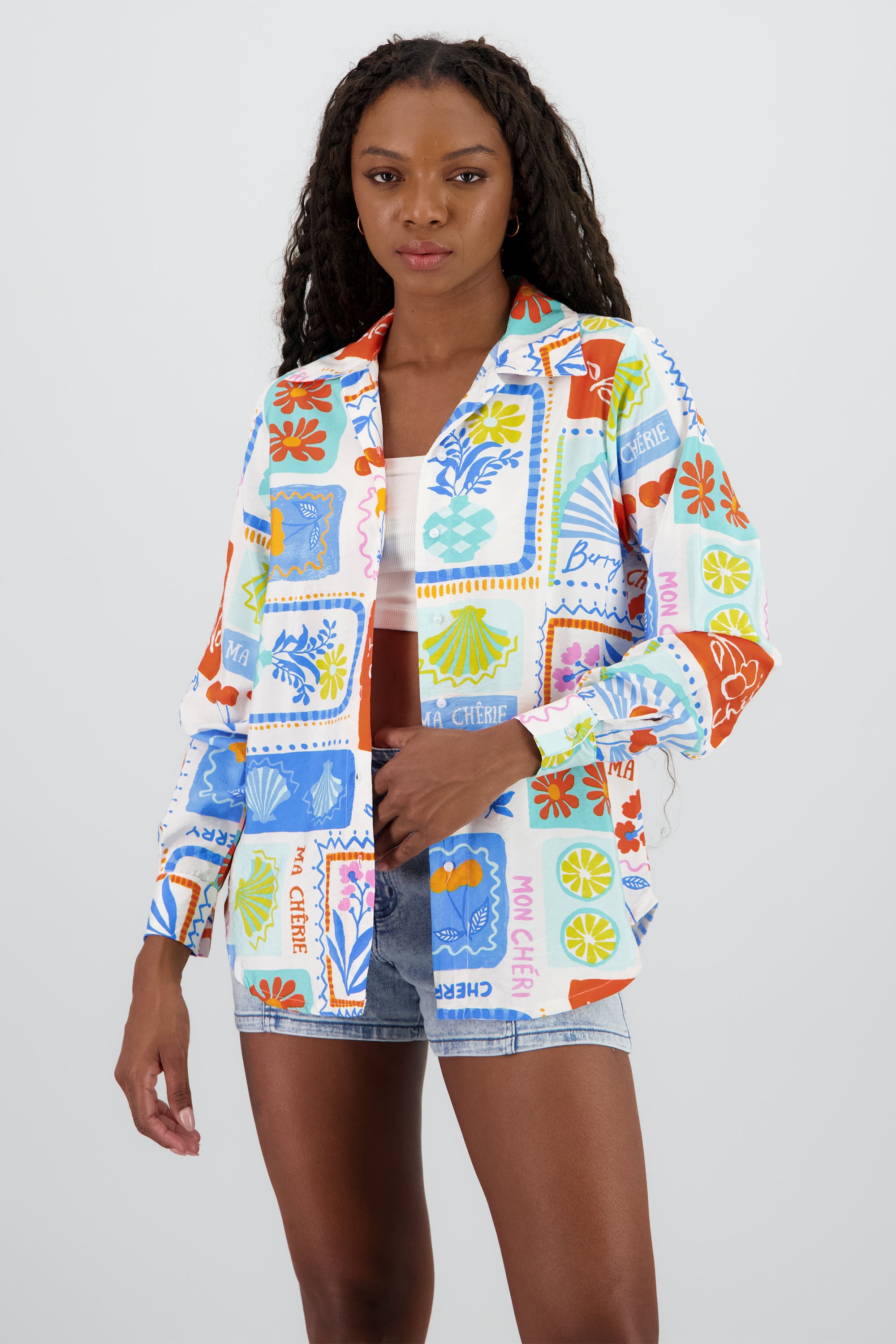 Camisa oversize manga larga detalle botones BLANCO COMBO