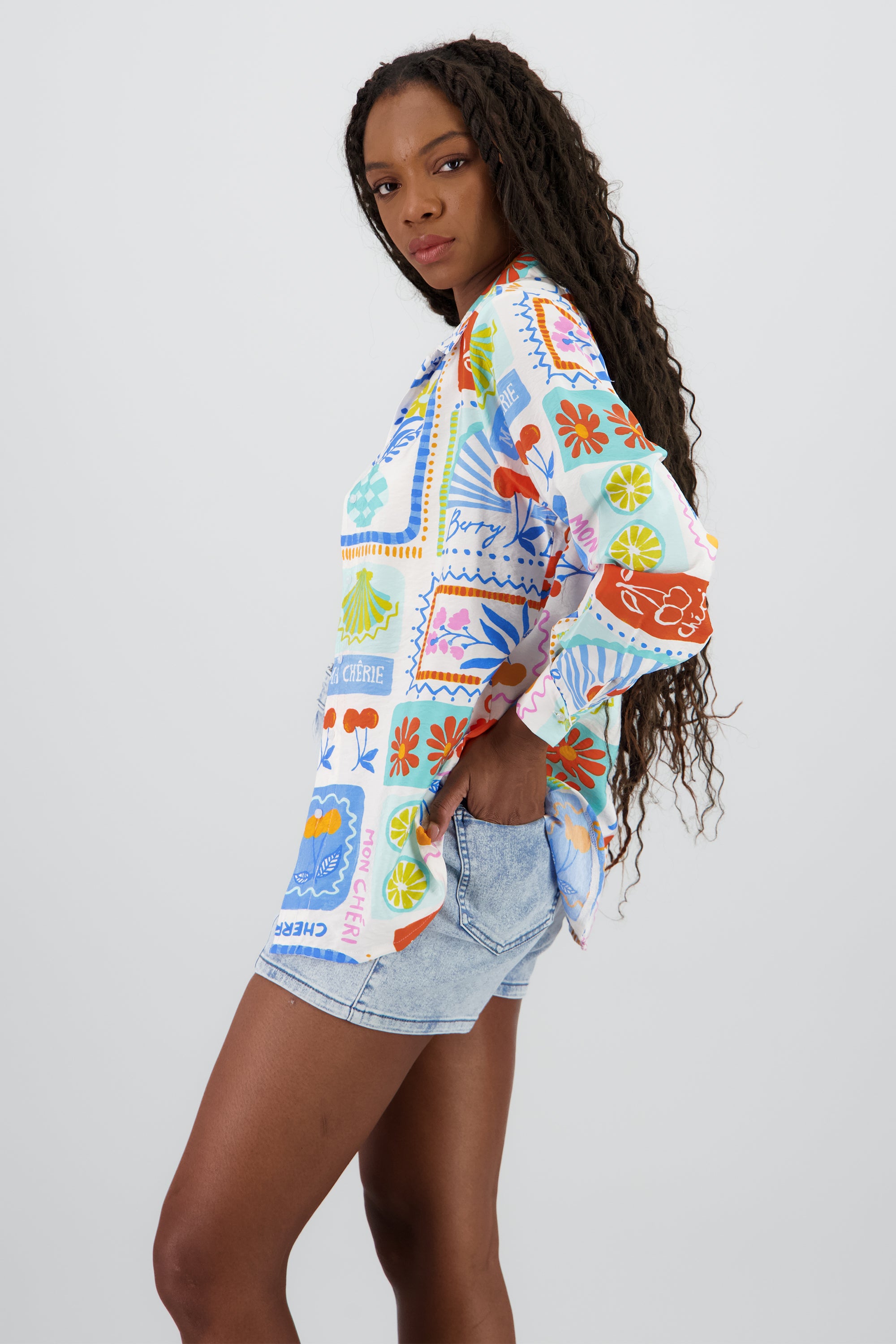 Camisa oversize manga larga detalle botones BLANCO COMBO