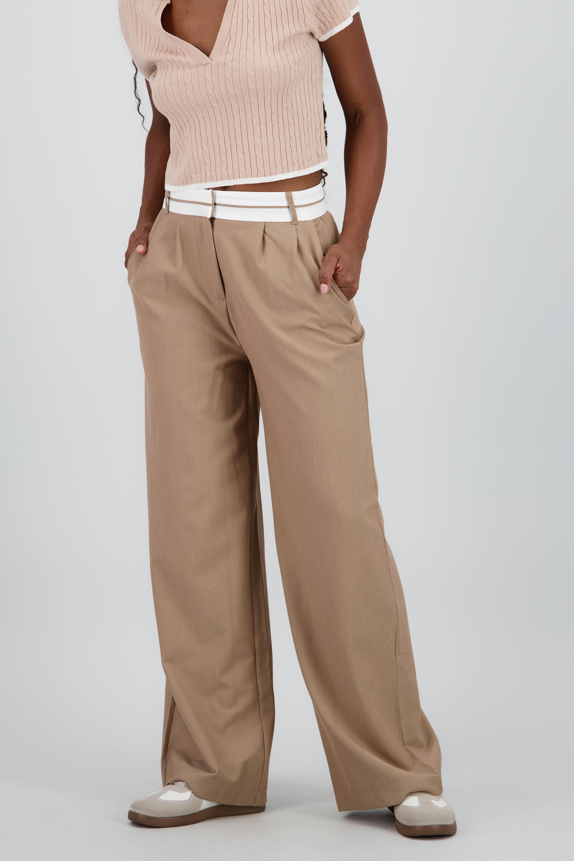 Pantalon con pretina contraste TAUPE