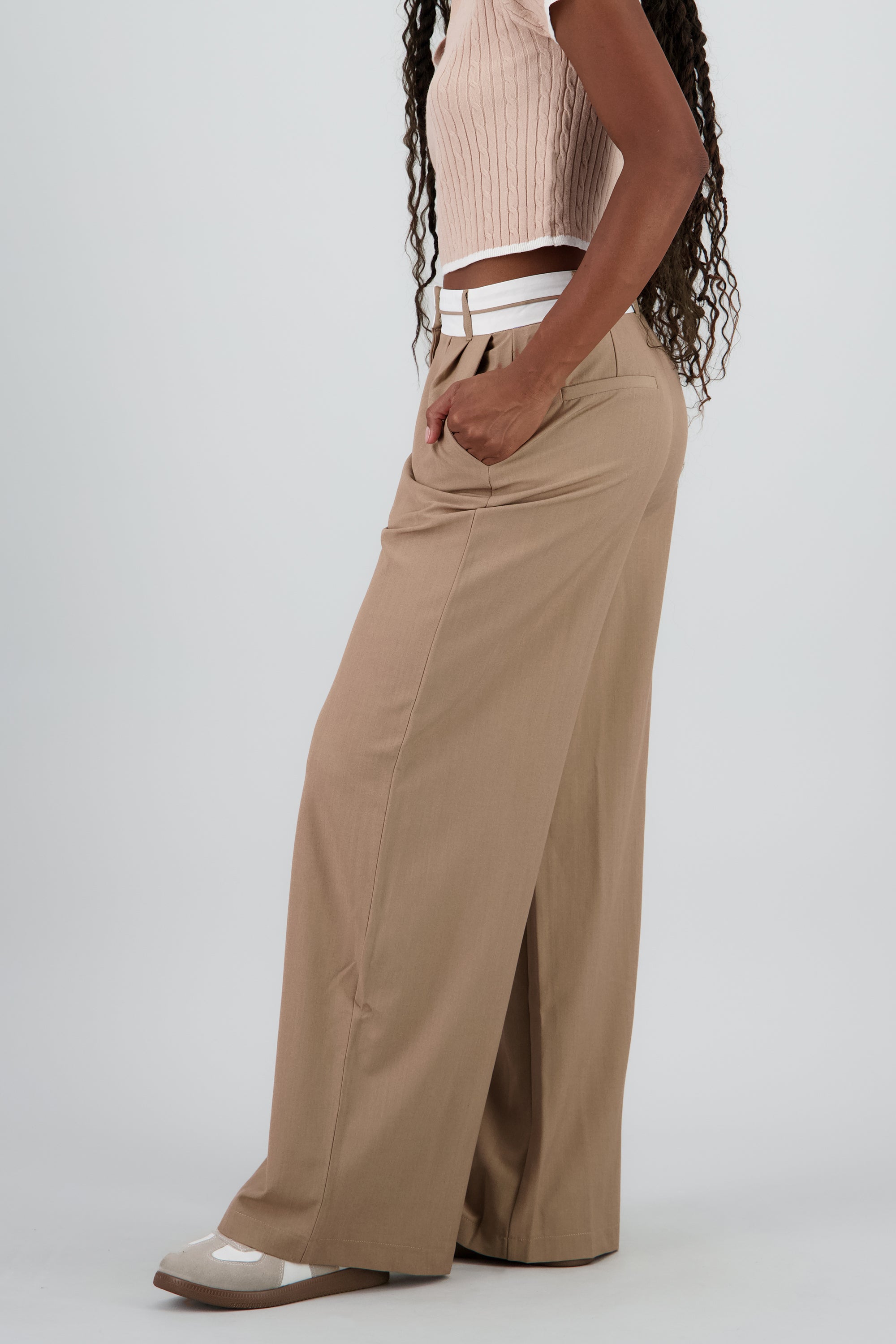 Pantalon con pretina contraste TAUPE
