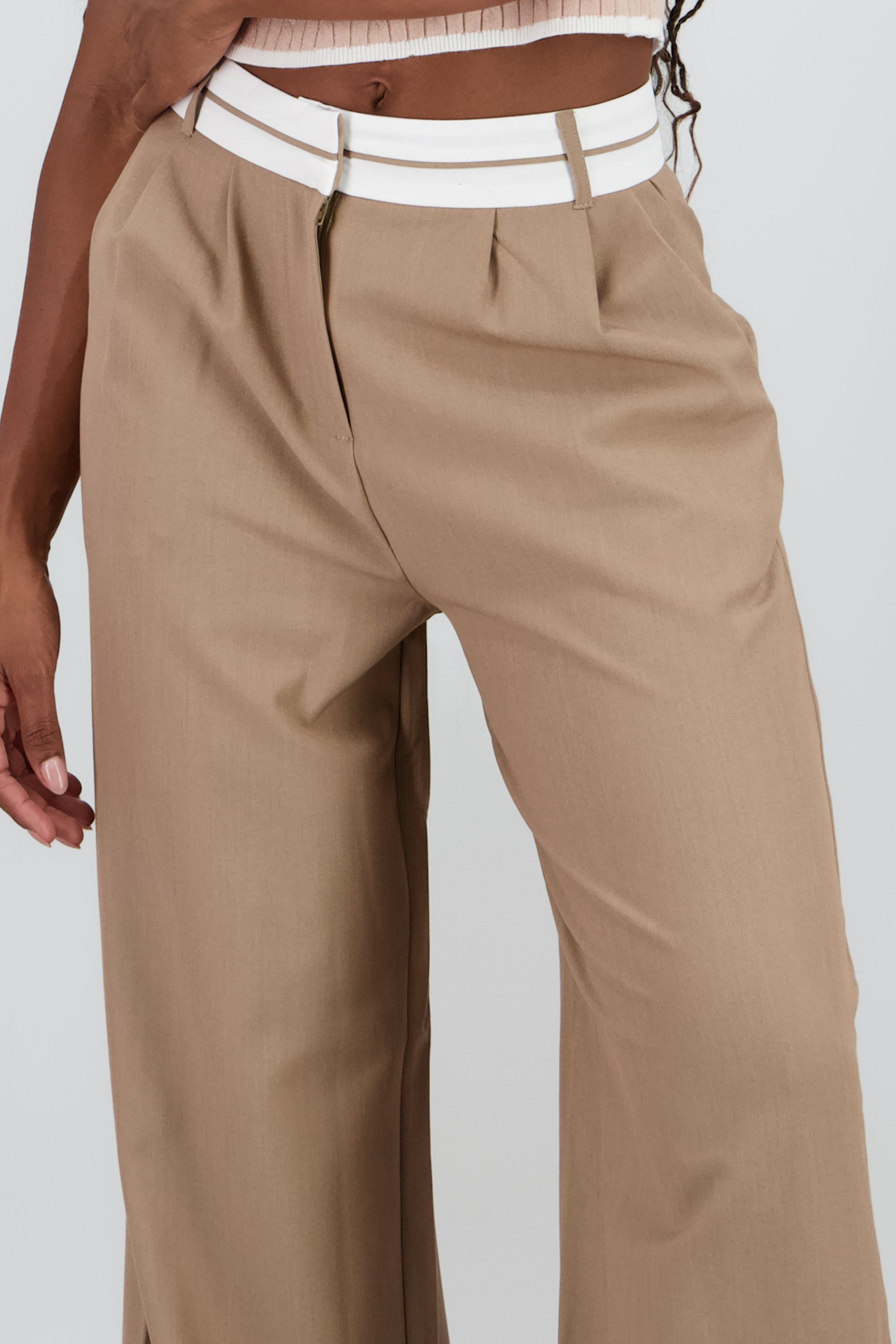 Pantalon con pretina contraste TAUPE