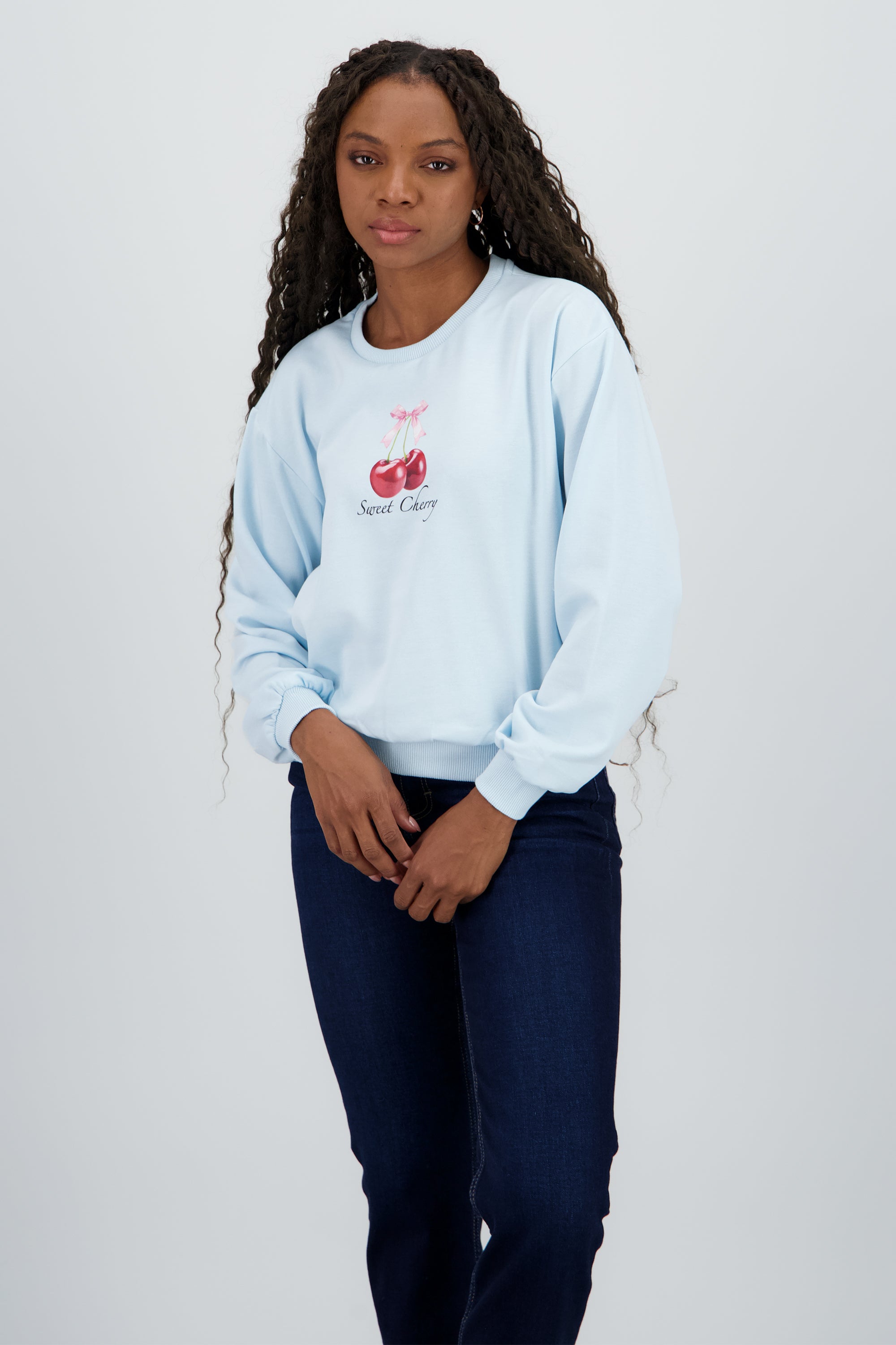 Sudadera con estampado de cereza AZUL PASTEL