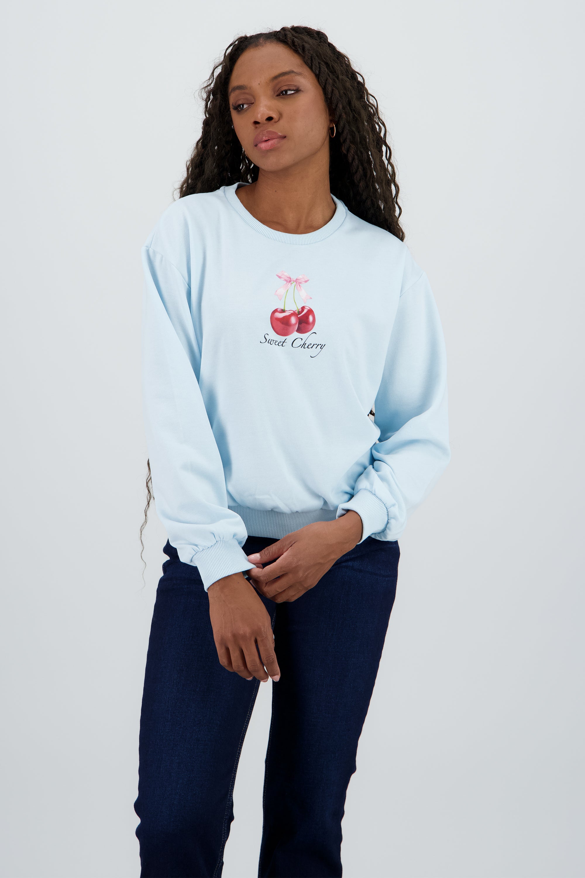 Sudadera con estampado de cereza AZUL PASTEL