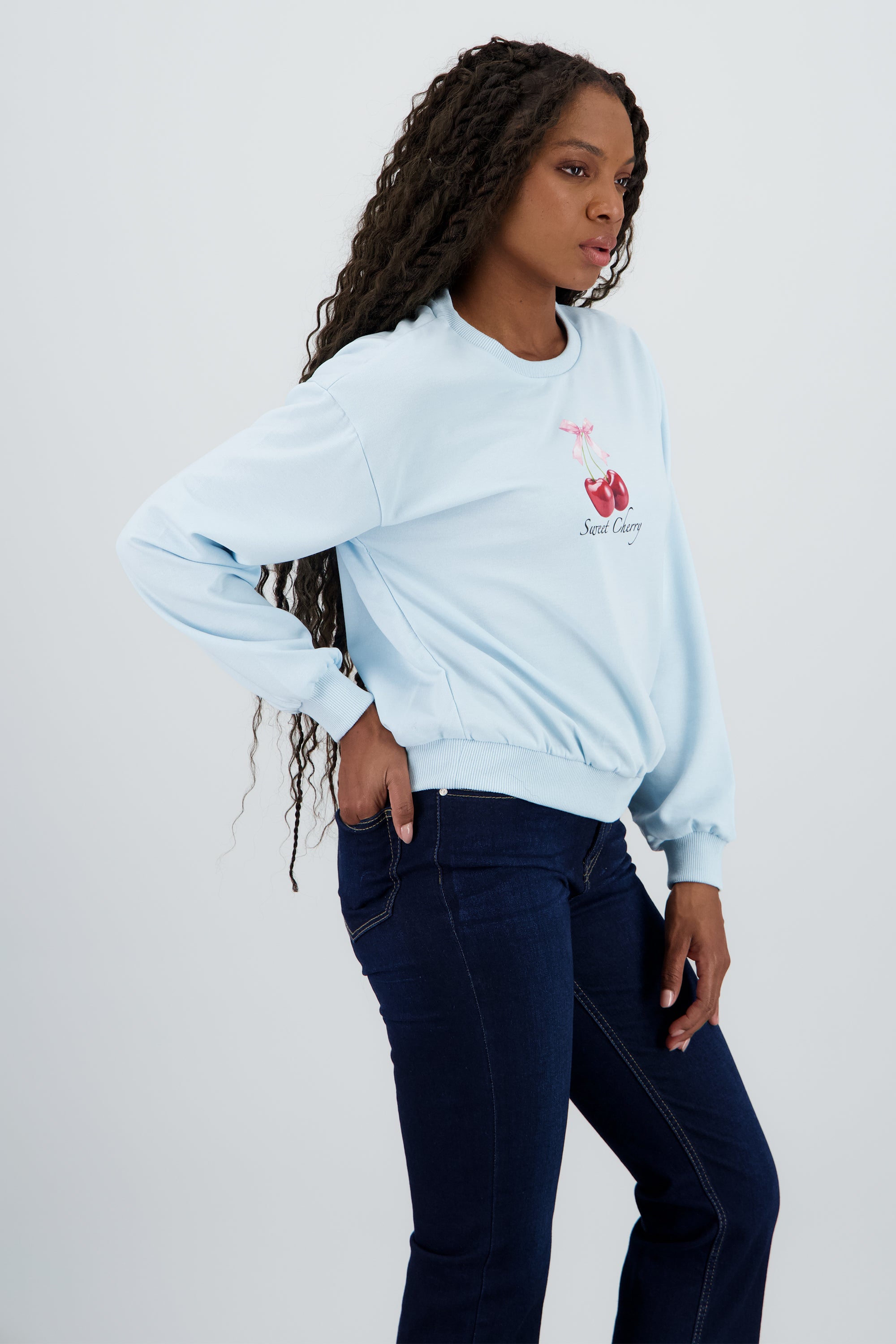Sudadera con estampado de cereza AZUL PASTEL