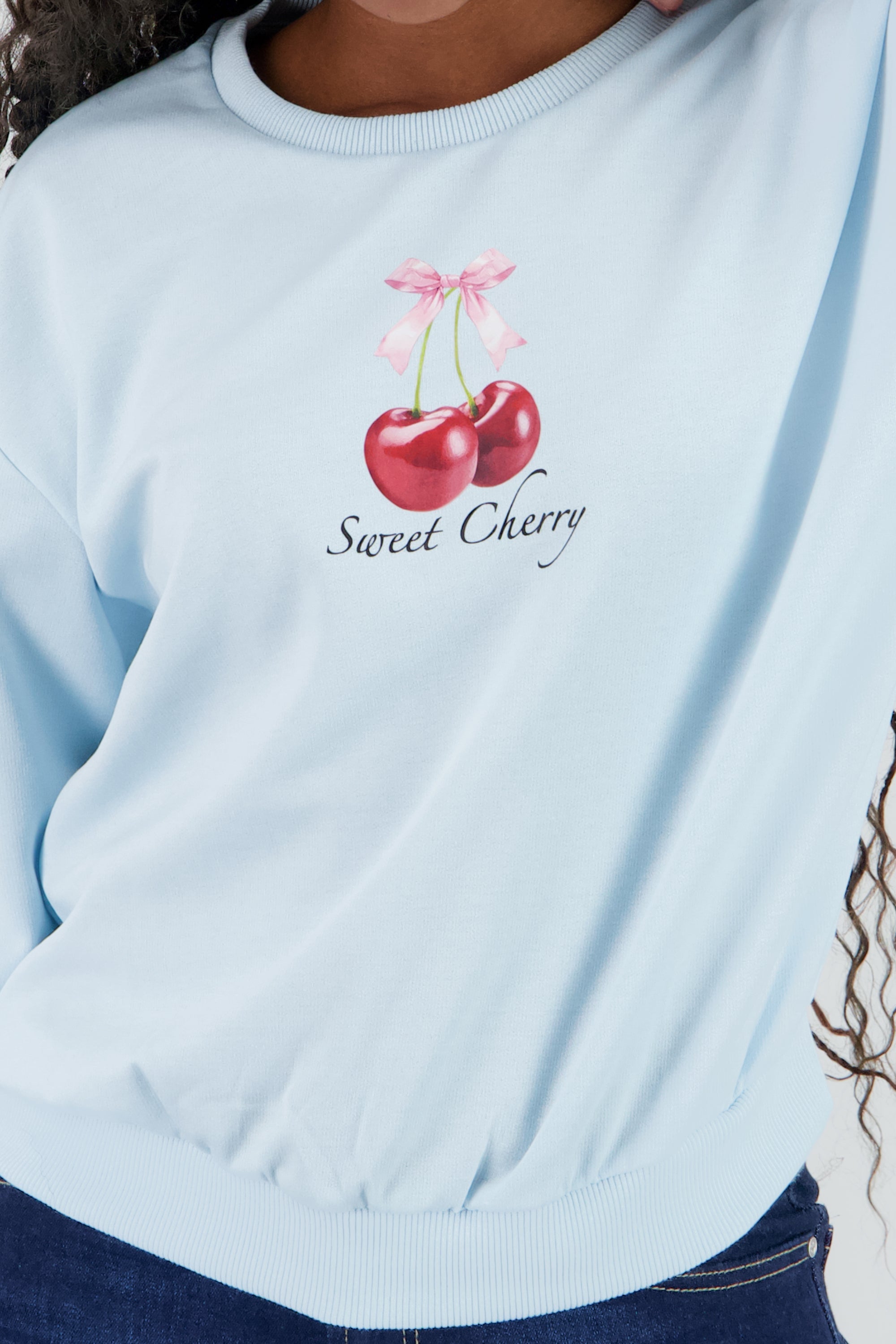 Sudadera con estampado de cereza AZUL PASTEL