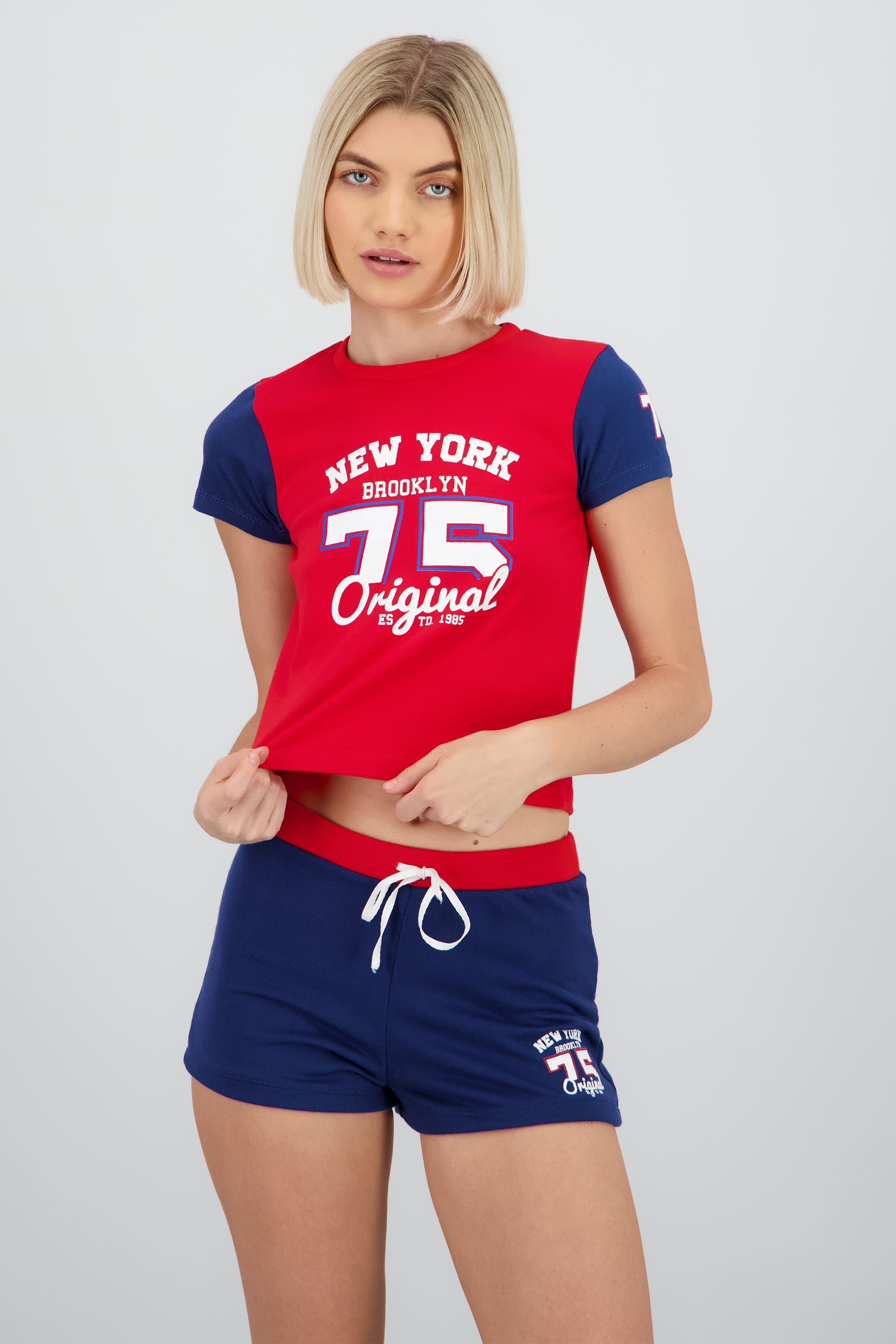 Playera color block estampado ROJO COMBO