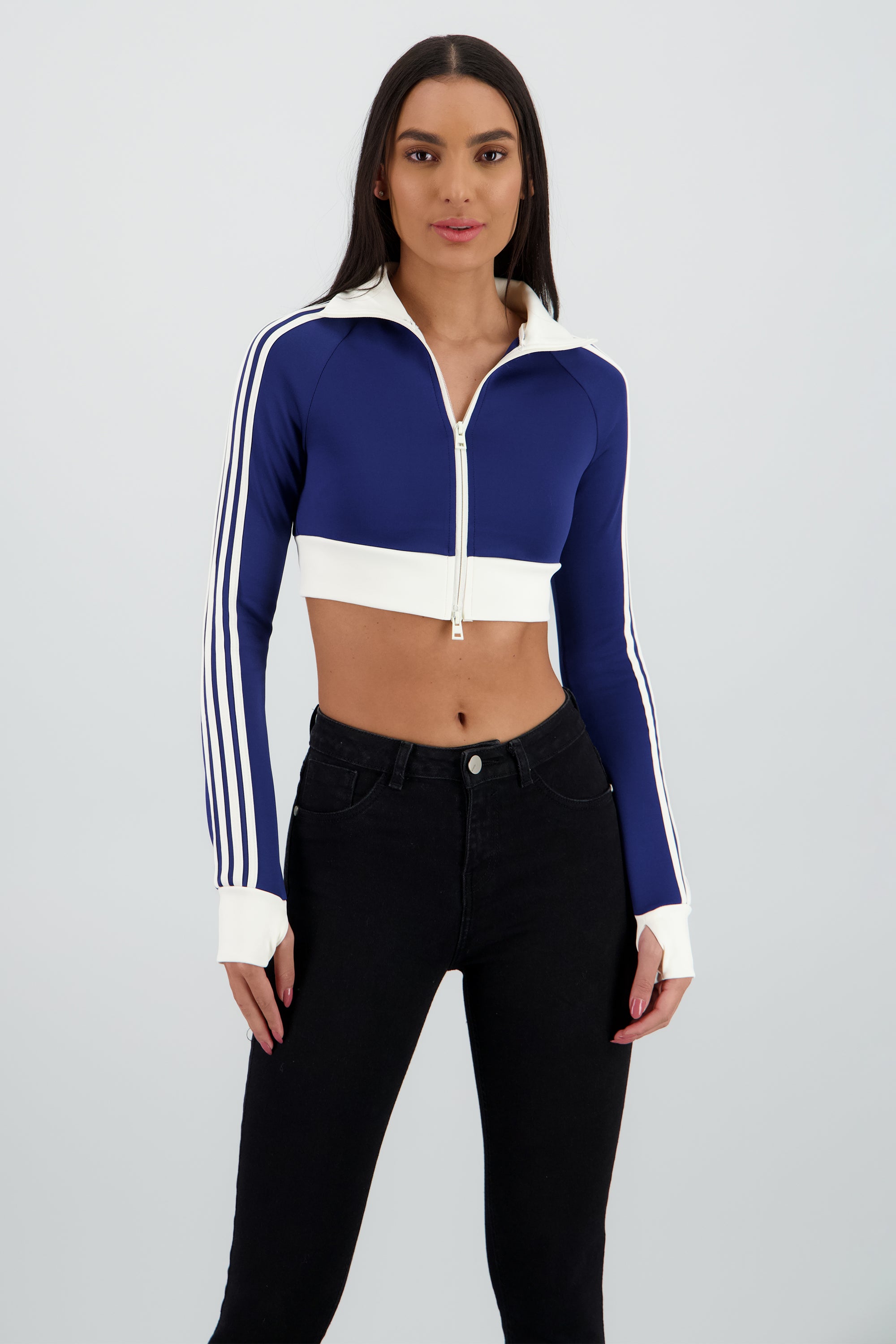 Sudadera deportivo crop detalle raya AZUL COMBO