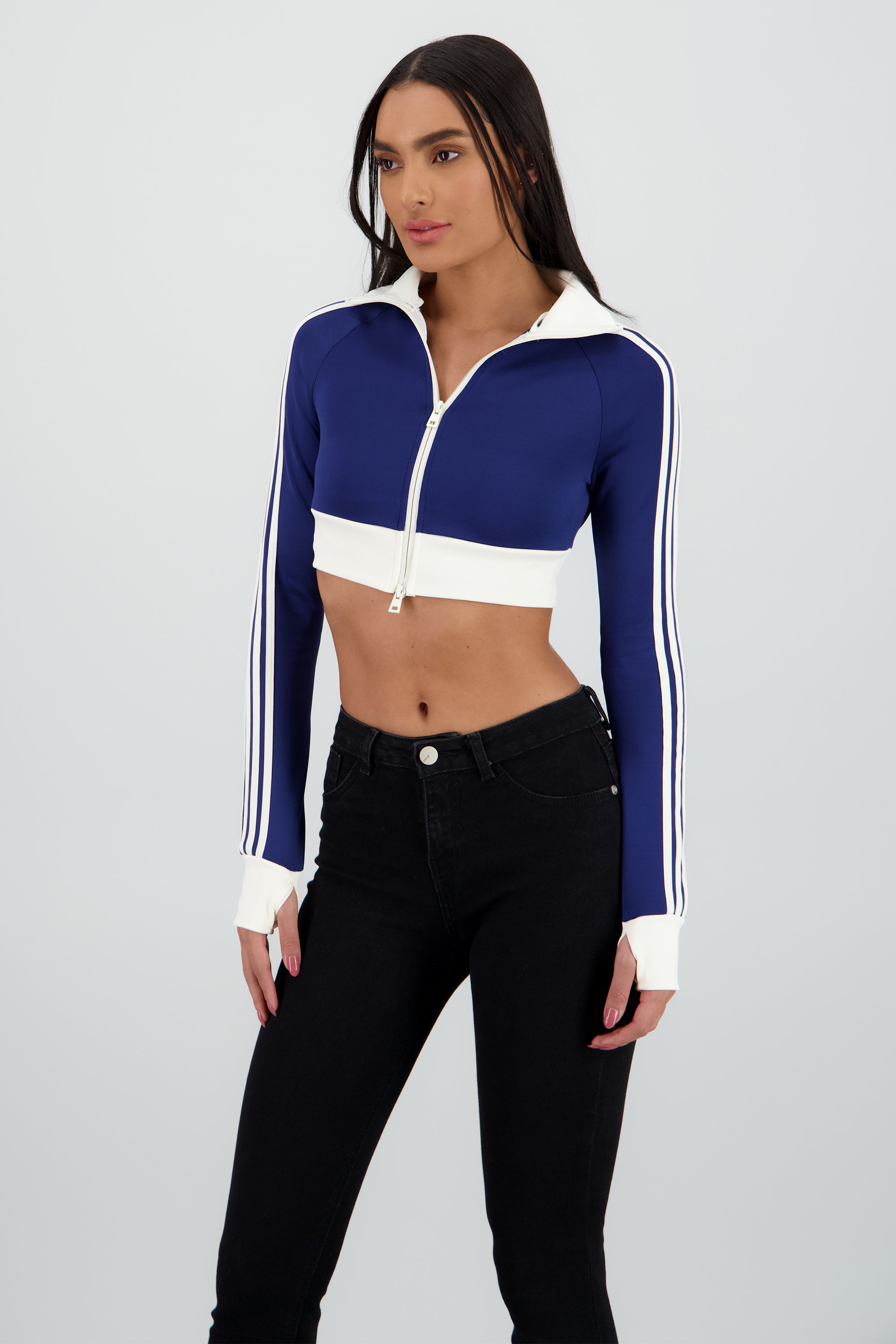 Sudadera deportivo crop detalle raya AZUL COMBO