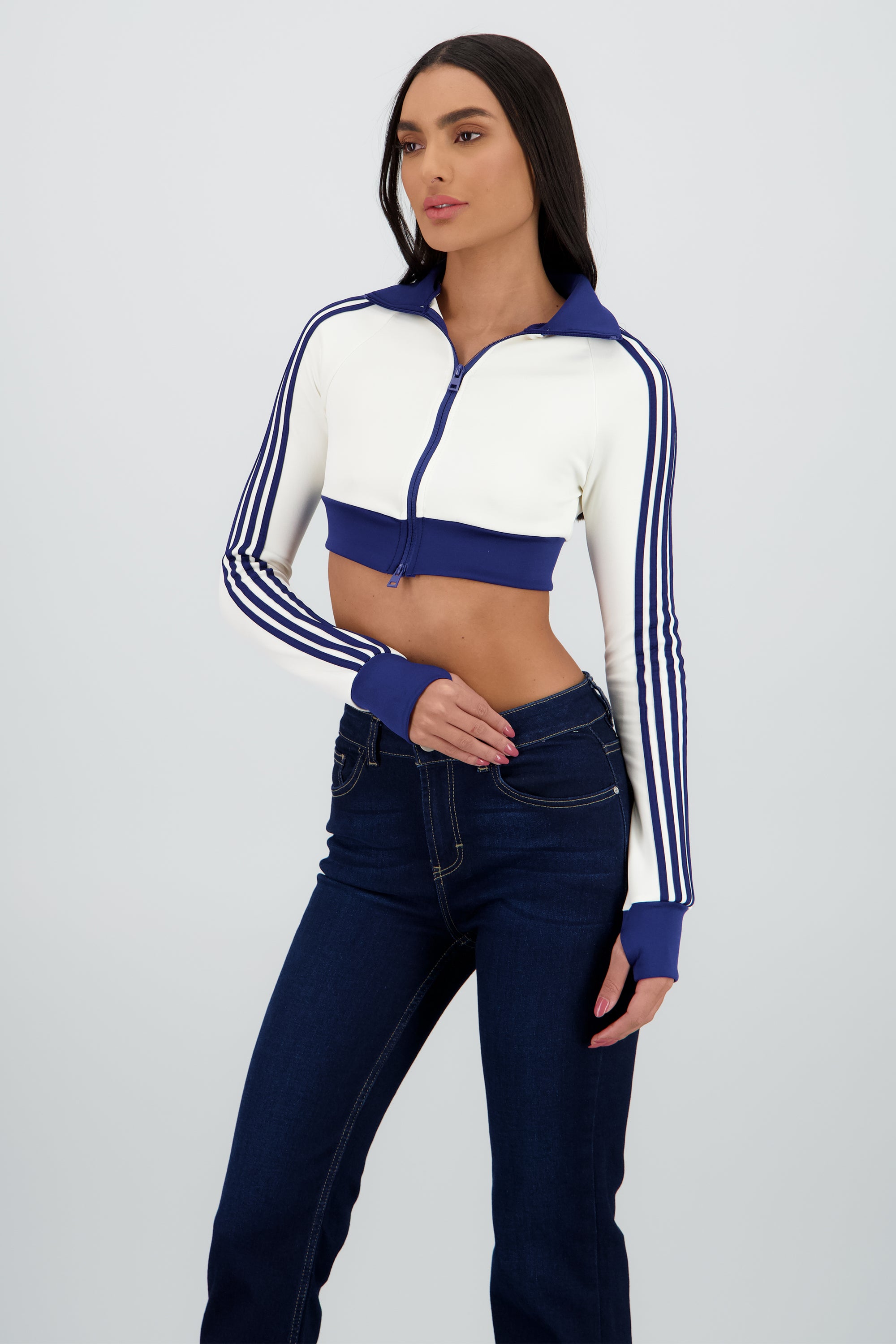 Sudadera deportivo crop detalle raya BLANCO COMBO