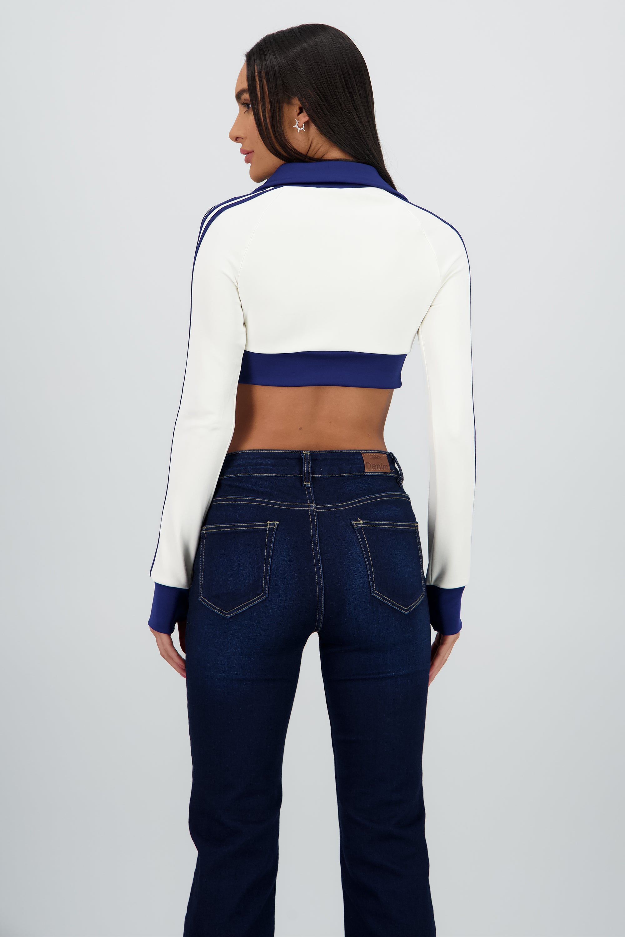 Sudadera deportivo crop detalle raya BLANCO COMBO