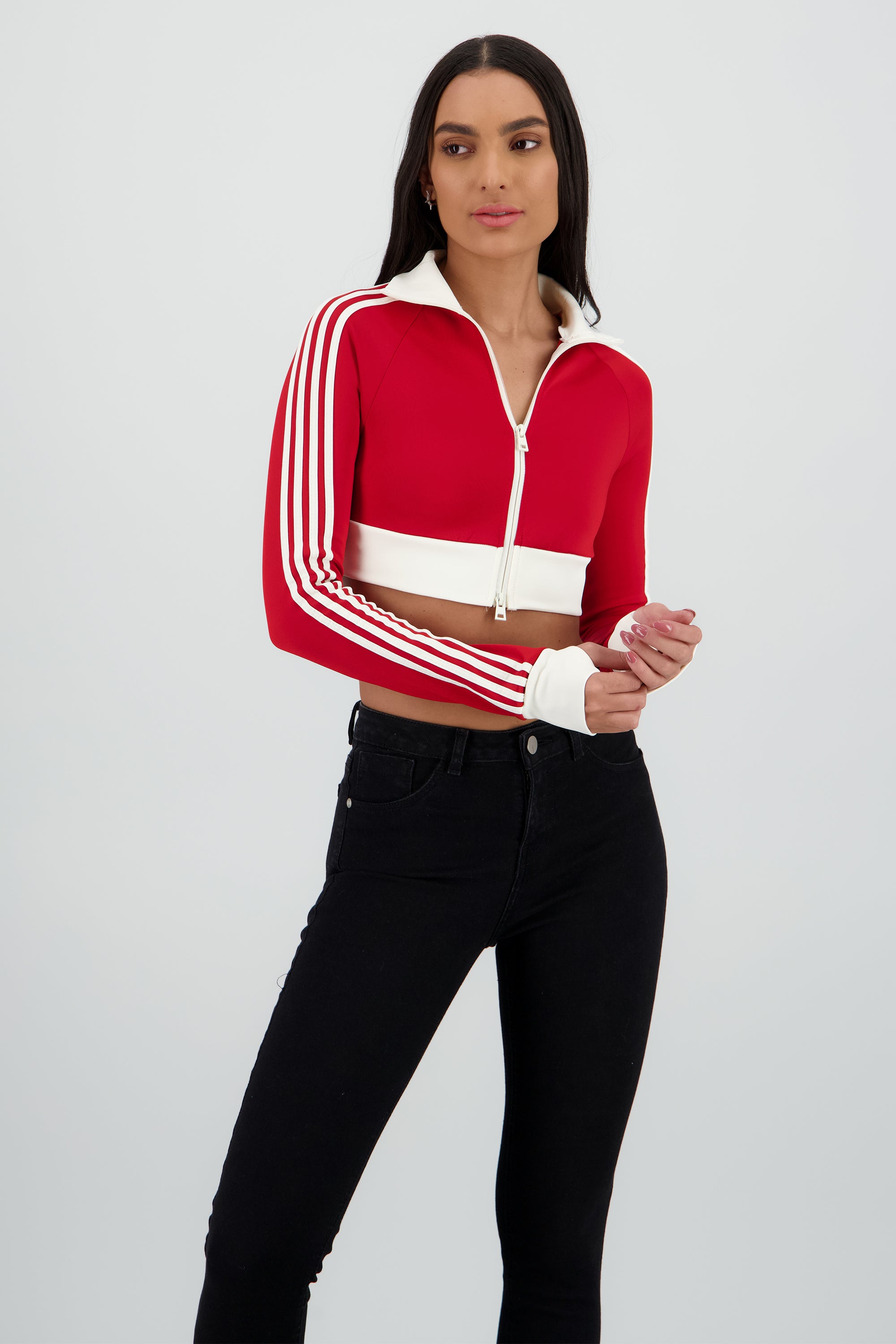 Sudadera deportivo crop detalle raya ROJO COMBO