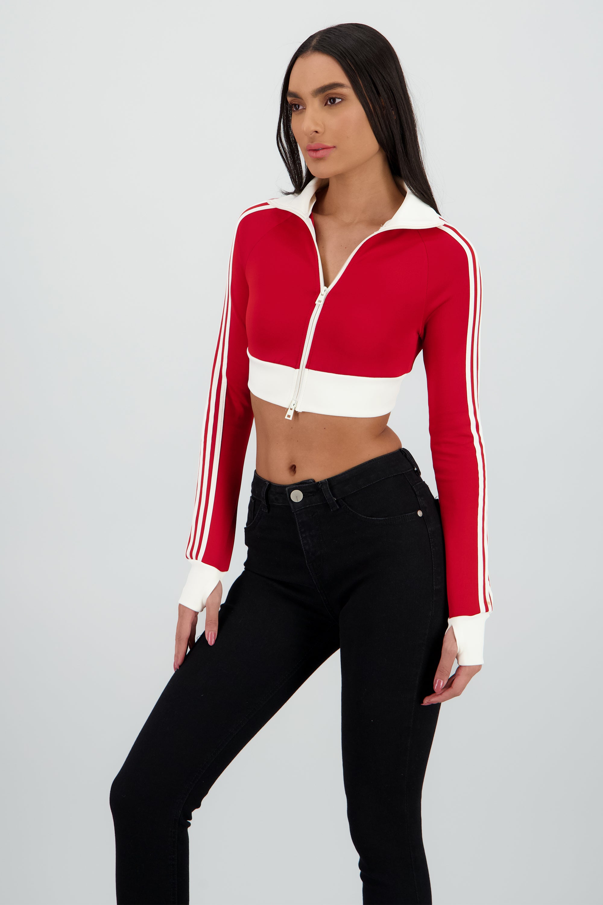 Sudadera deportivo crop detalle raya ROJO COMBO
