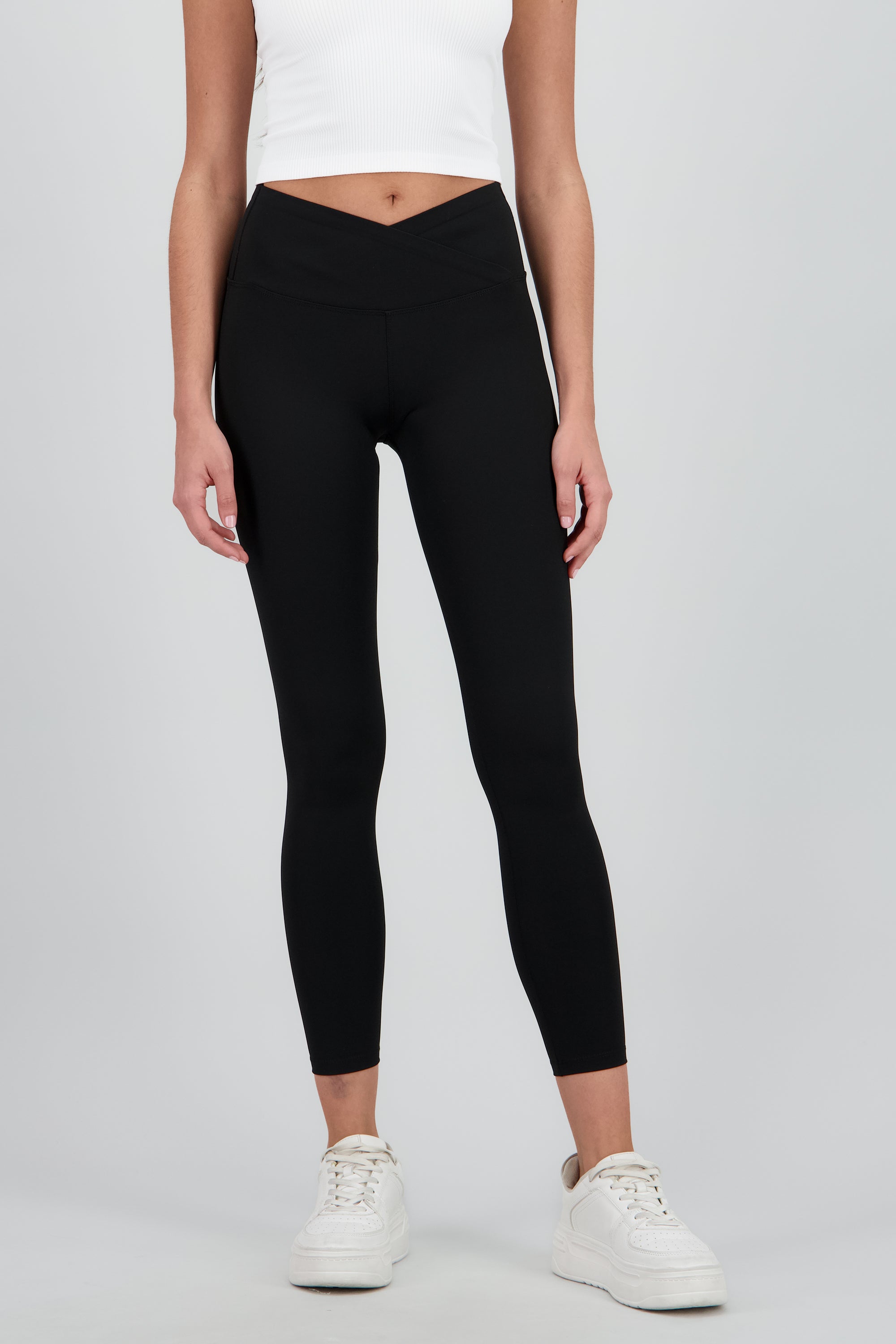 Leggings con pretina cruzada skinny lisos NEGRO