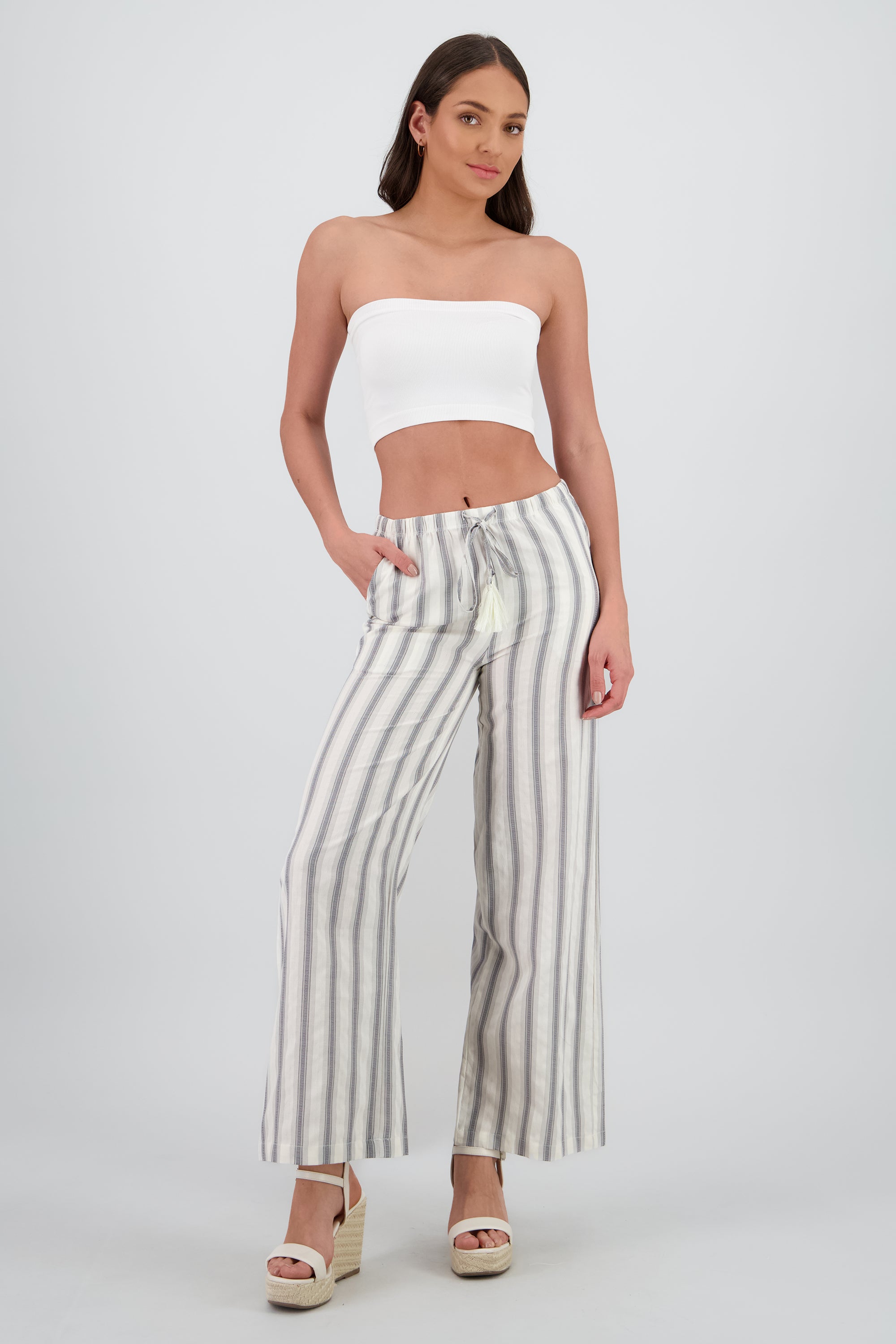 Pantalon rayas con jareta GRIS COMBO