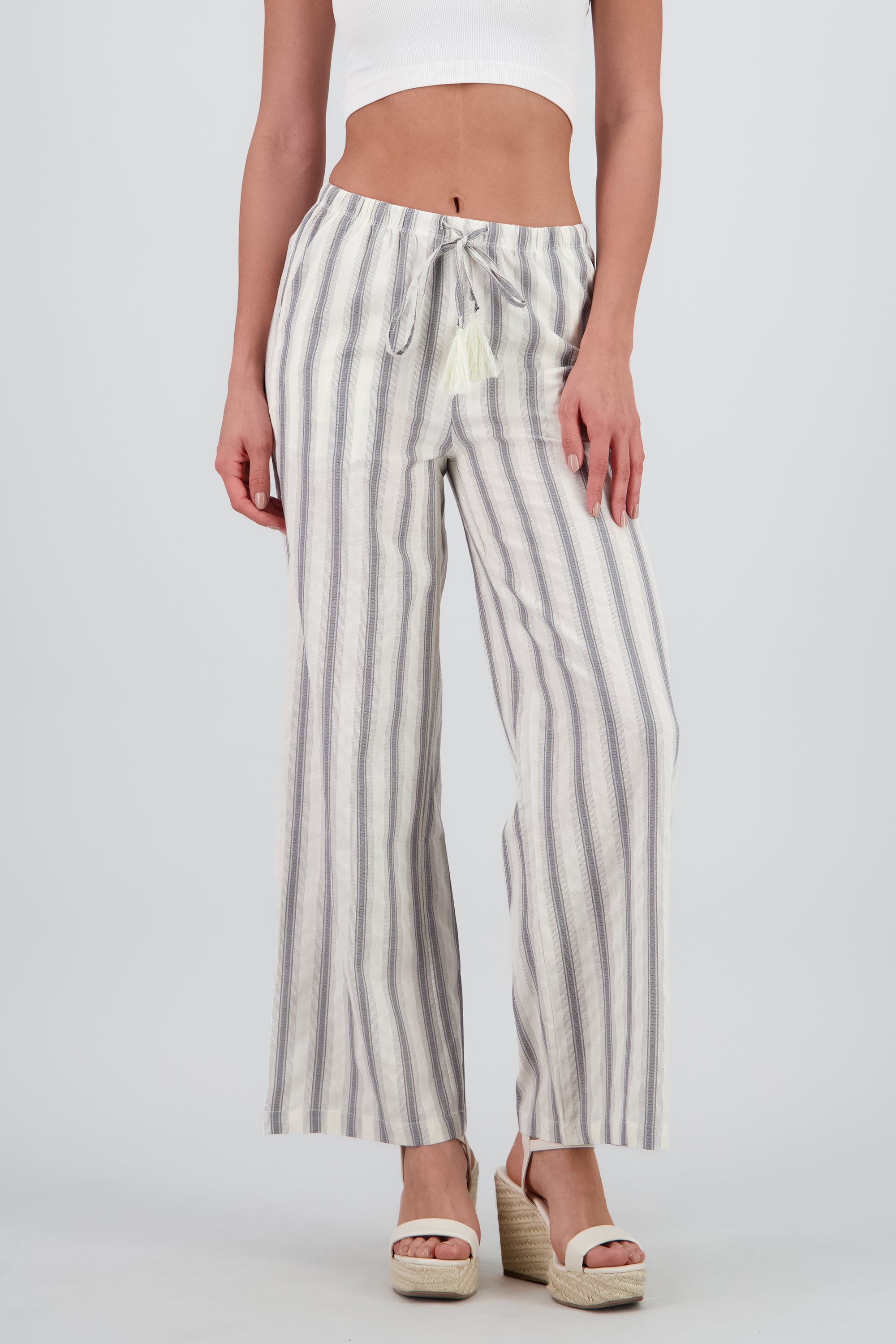 Pantalon rayas con jareta GRIS COMBO