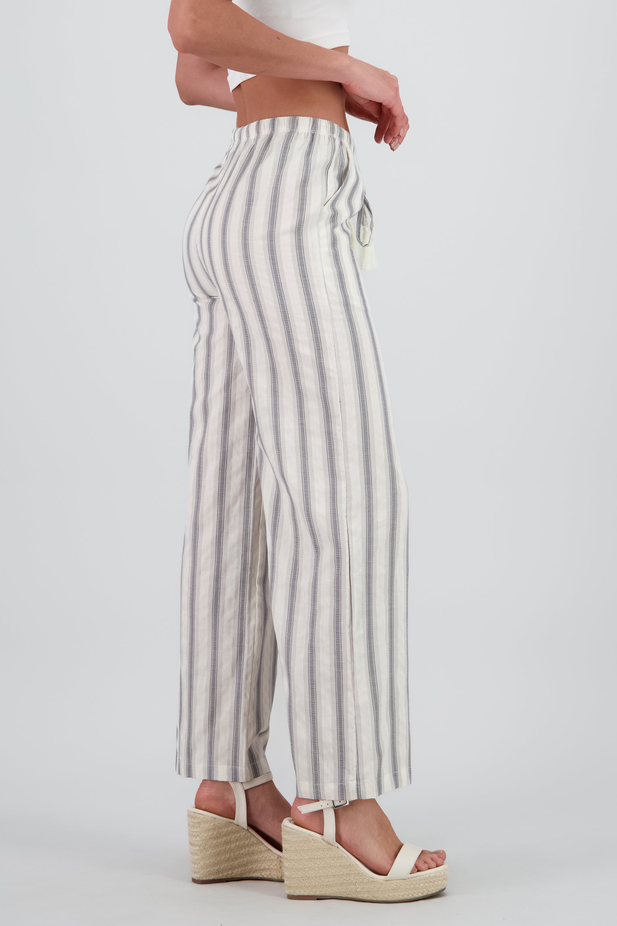 Pantalon rayas con jareta GRIS COMBO