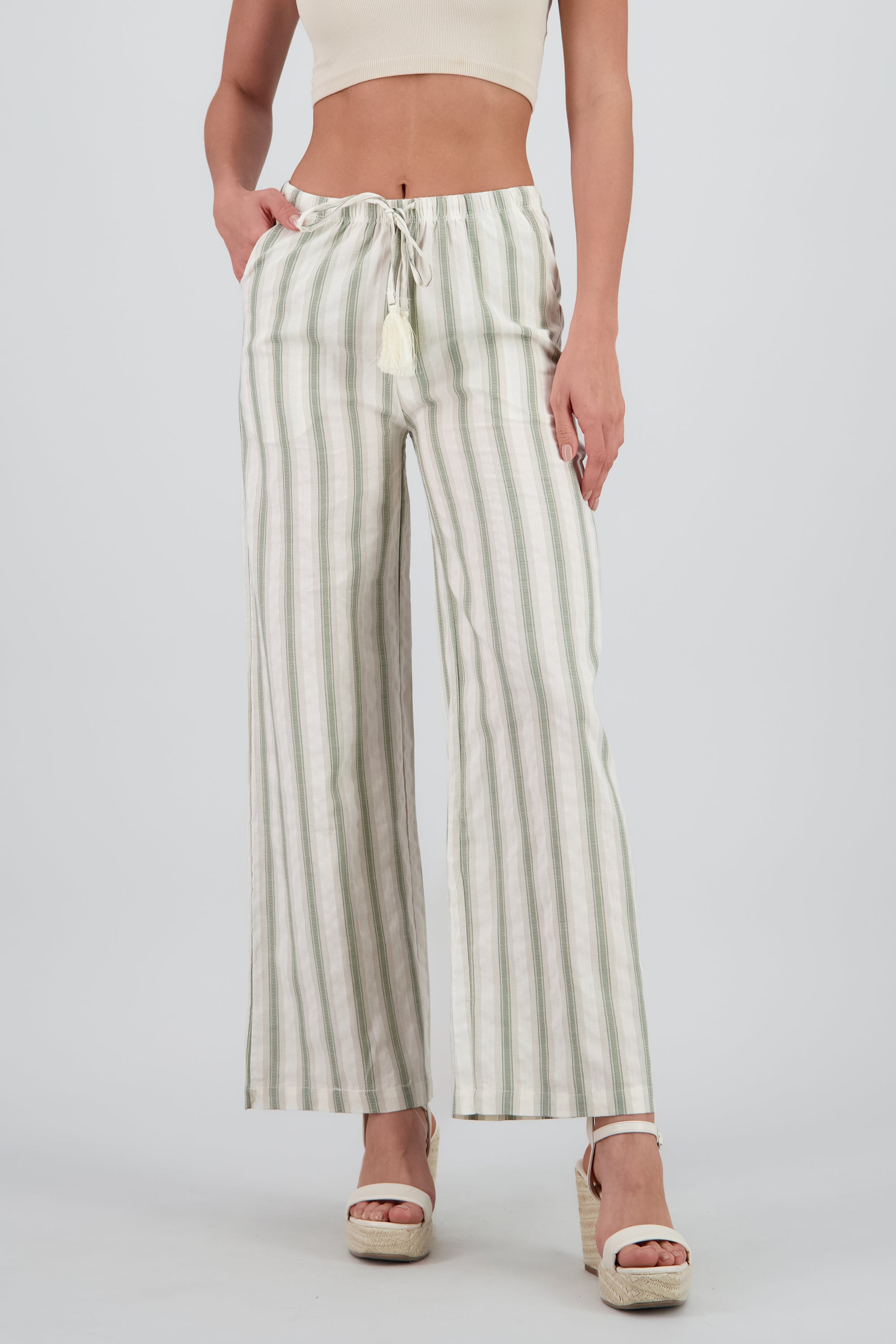 Pantalon rayas con jareta OLIVO COMBO