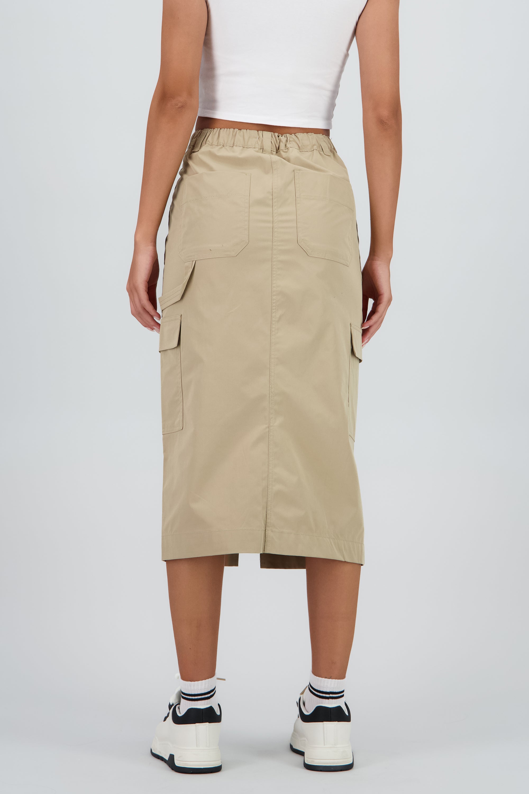 Falda midi detalle pretina lisa BEIGE